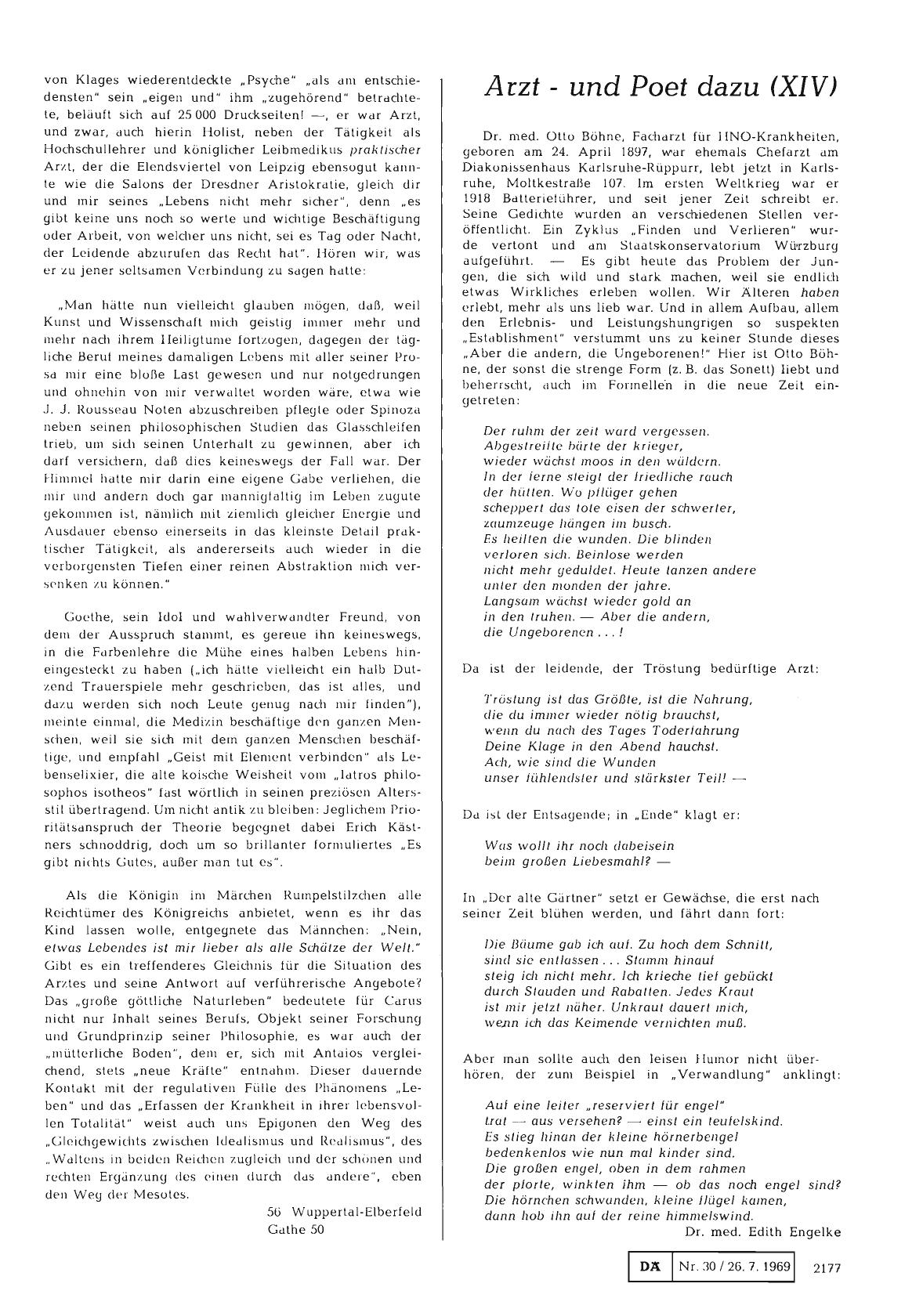 Vorschauseite 1: Arzt — und Poet dazu (XIV): Dr. med. Otto Böhne