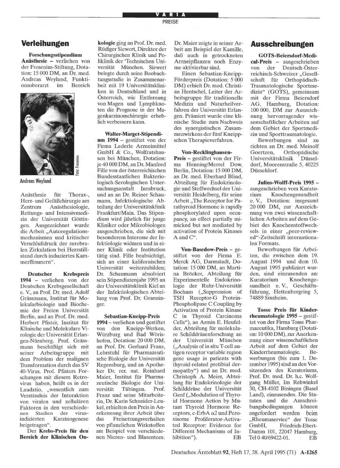 Vorschauseite 1: Verleihungen