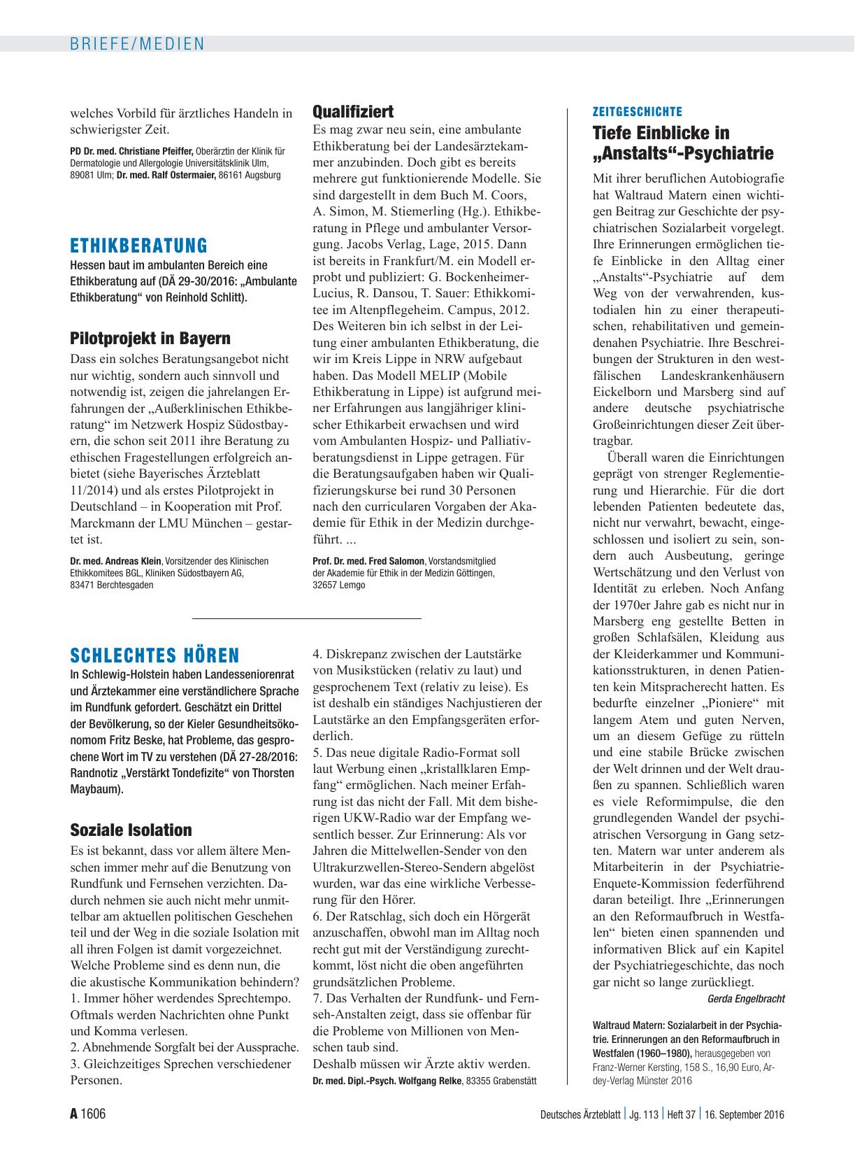 Vorschauseite 1: Ethikberatung: Pilotprojekt in Bayern