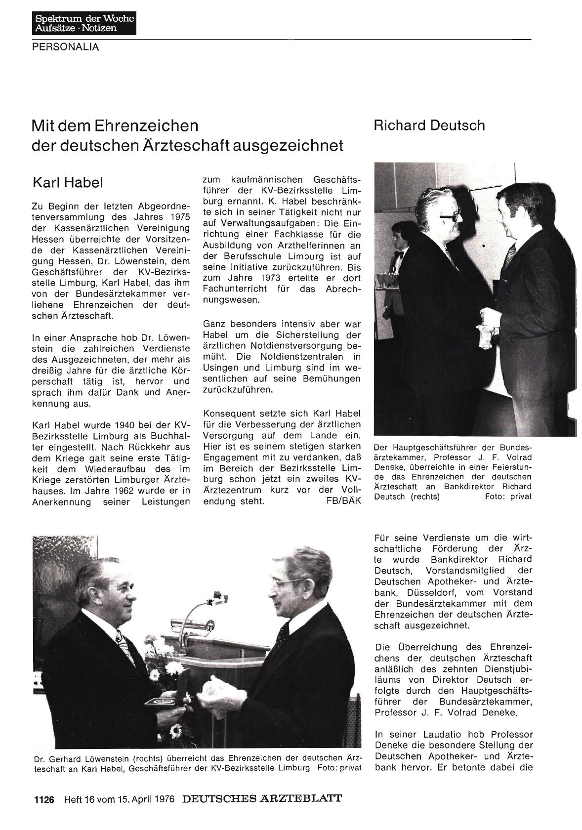 Vorschauseite 1: Mit dem Ehrenzeichen der deutschen Ärzteschaft ausgezeichnet