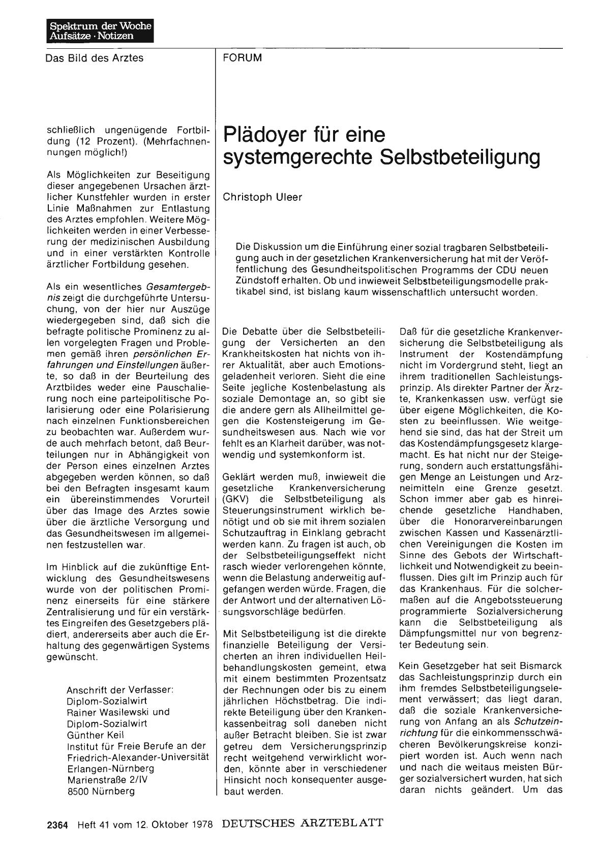 Vorschauseite 1: Plädoyer für eine systemgerechte Selbstbeteiligung