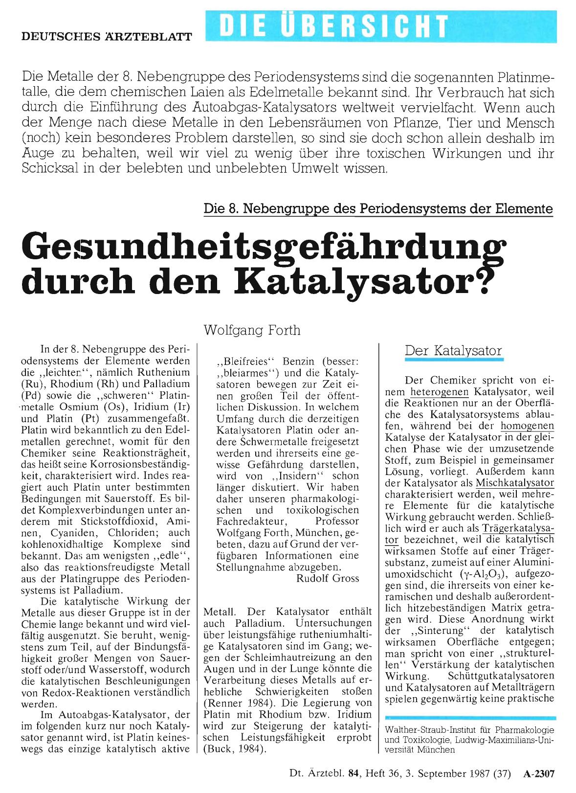 Vorschauseite 1: Gesundheitsgefährdung durch den Katalysator?