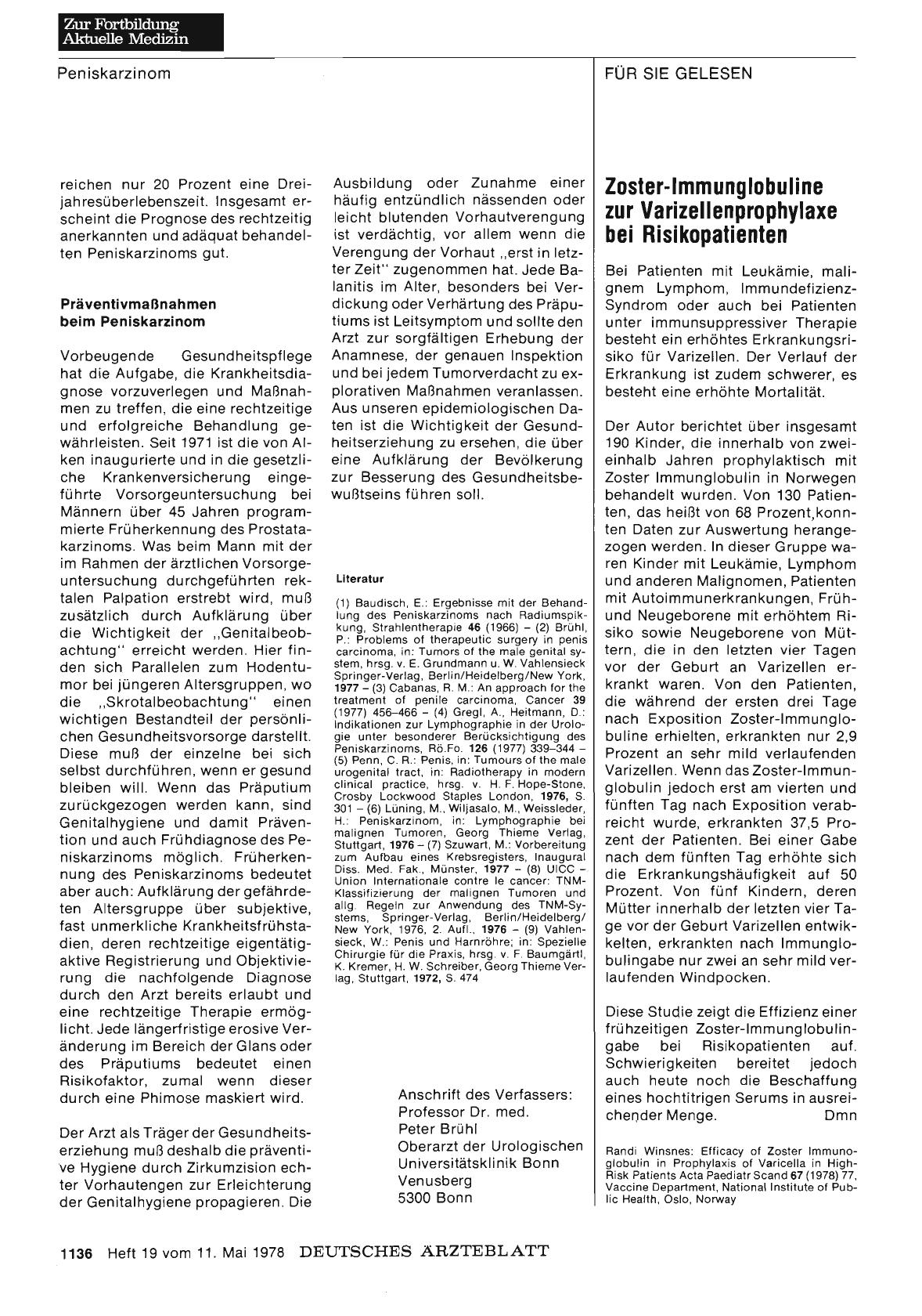 Vorschauseite 1: Zoster-Immunglobuline zur Varizellenprophylaxe bei Risikopatienten