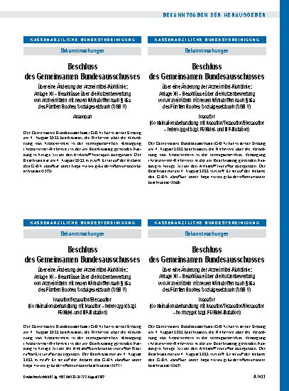Vorschauseite 1: Beschluss des Gemeinsamen Bundesausschusses über eine Änderung der Arzneimittel-Richtlinie: Ivacaftor/Tezacaftor/Elexacaftor (Kombinationsbehandlung mit Ivacaftor – heterozygot bz…