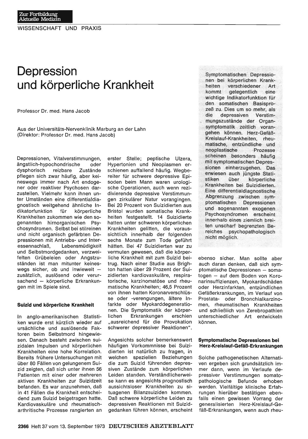 Vorschauseite 1: Depression und körperliche Krankheit