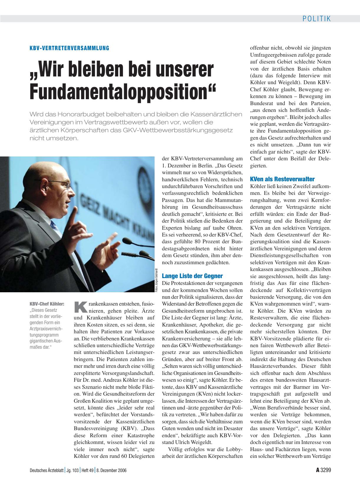 Vorschauseite 1: KBV-Vertreterversammlung: „Wir bleiben bei unserer Fundamentalopposition“