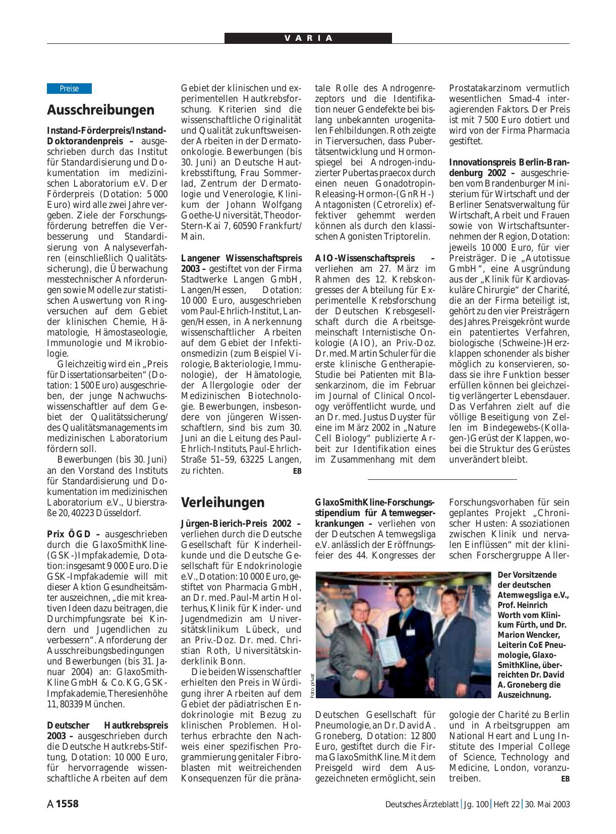 Vorschauseite 1: Verleihungen