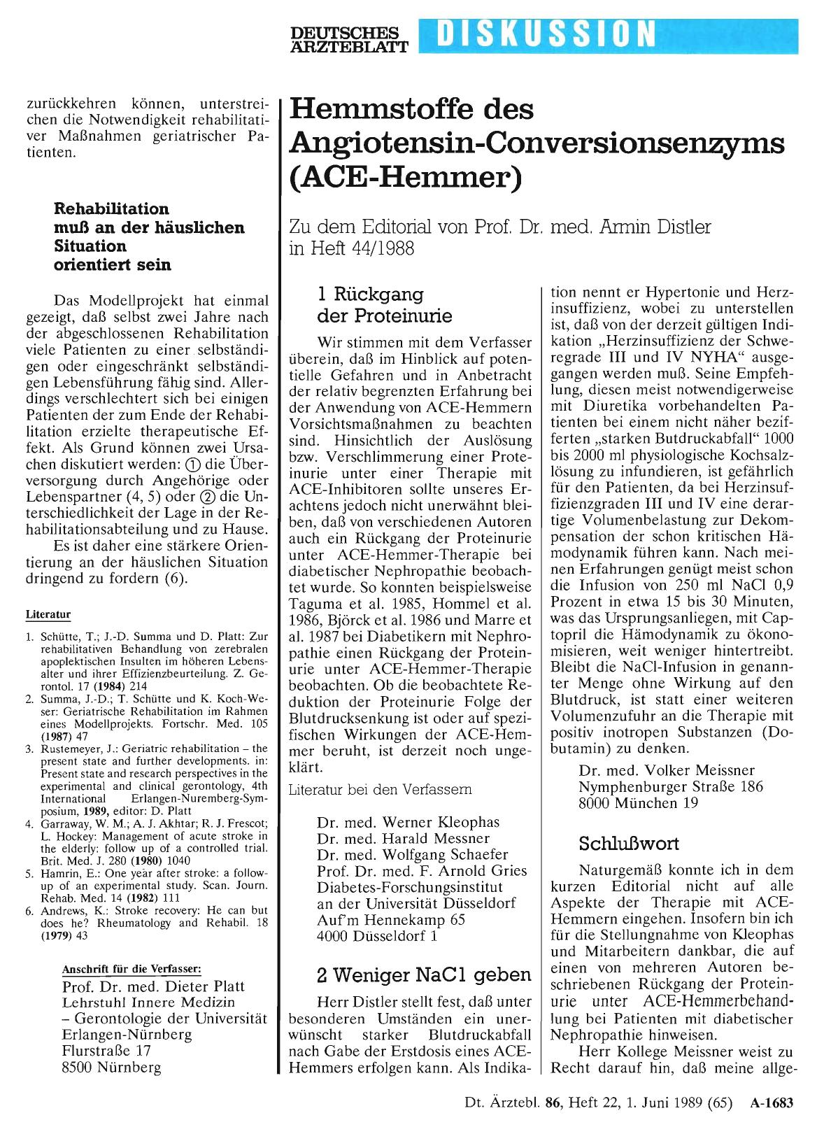 Vorschauseite 1: Hemmstoffe des Angiotensin-Conversionsenzyms (ACE-Hemmer): 1 Rückgang der Proteinurie