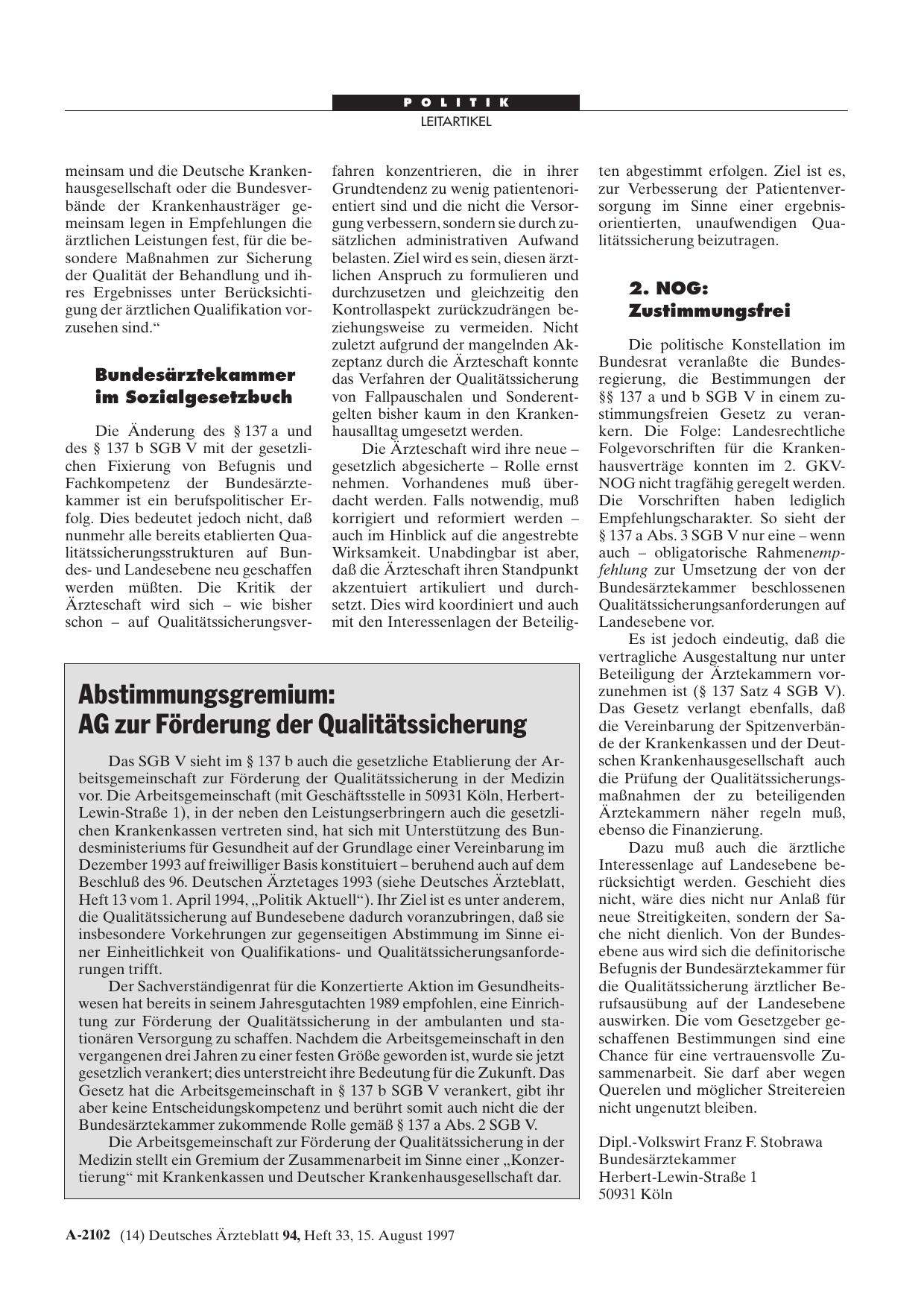Vorschauseite 1: Abstimmungsgremium: AG zur Förderung der Qualitätssicherung