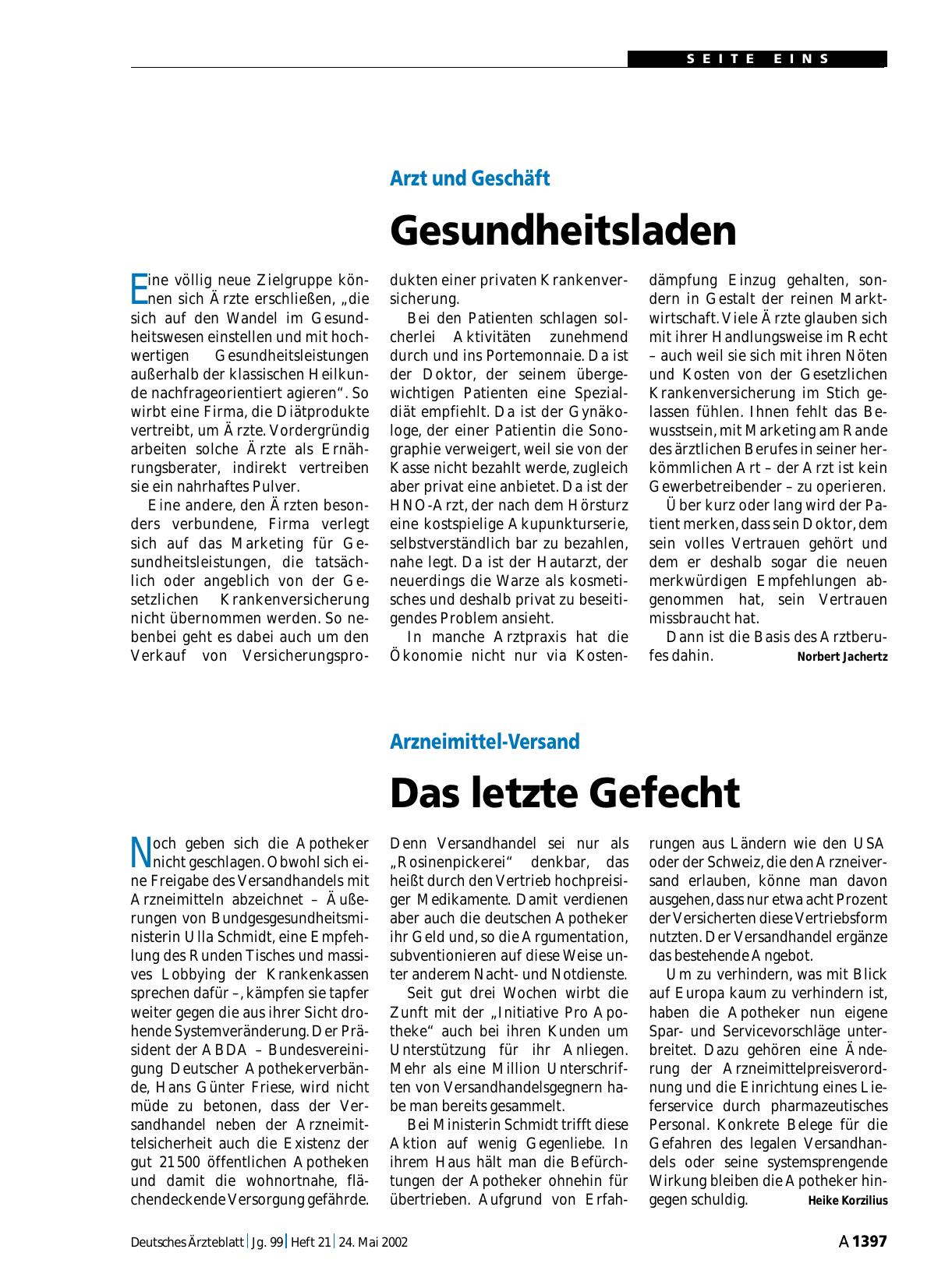 Vorschauseite 1: Arzt und Geschäft: Gesundheitsladen