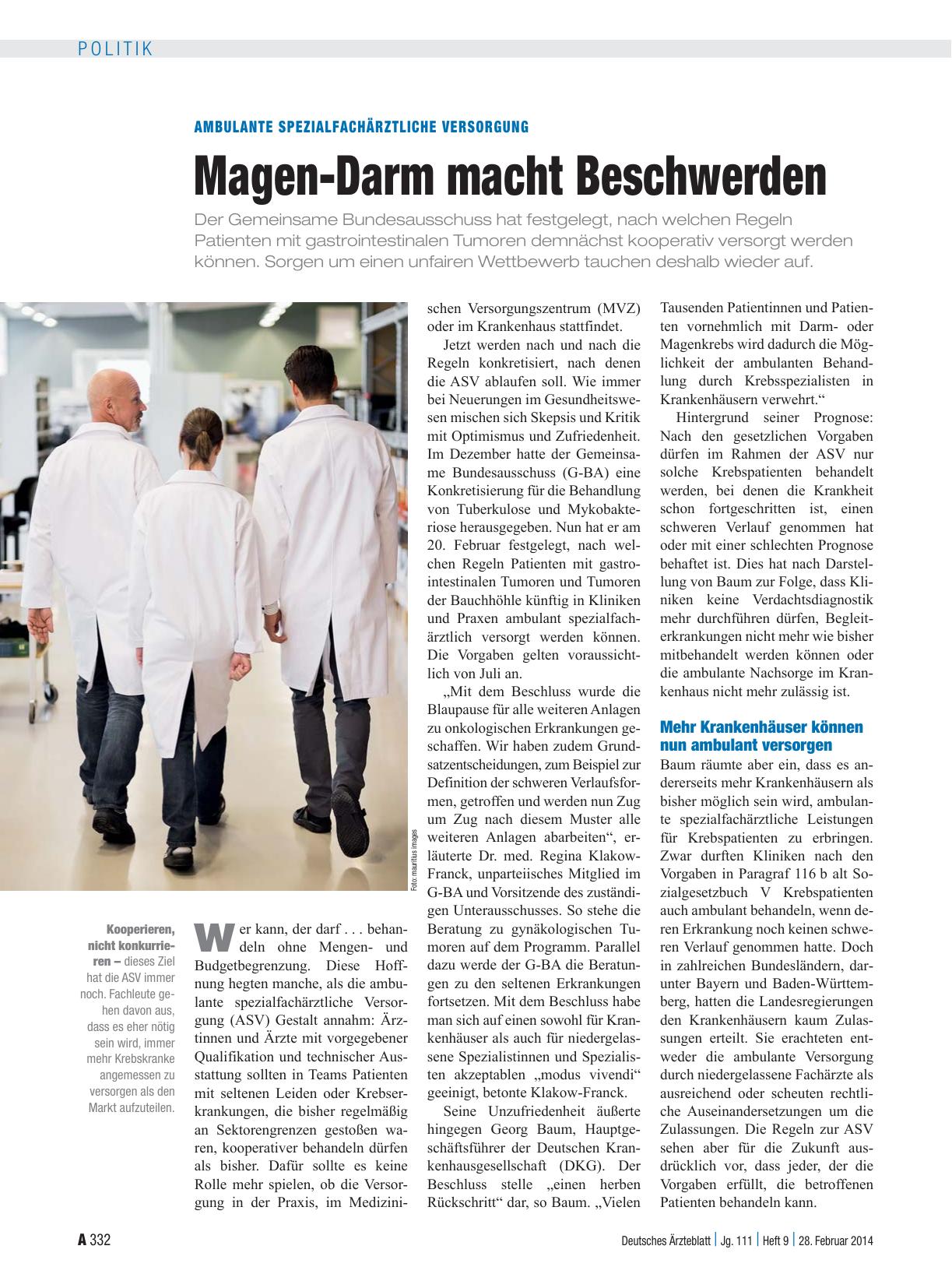 Vorschauseite 1: Ambulante spezialfachärztliche Versorgung: Magen-Darm macht Beschwerden