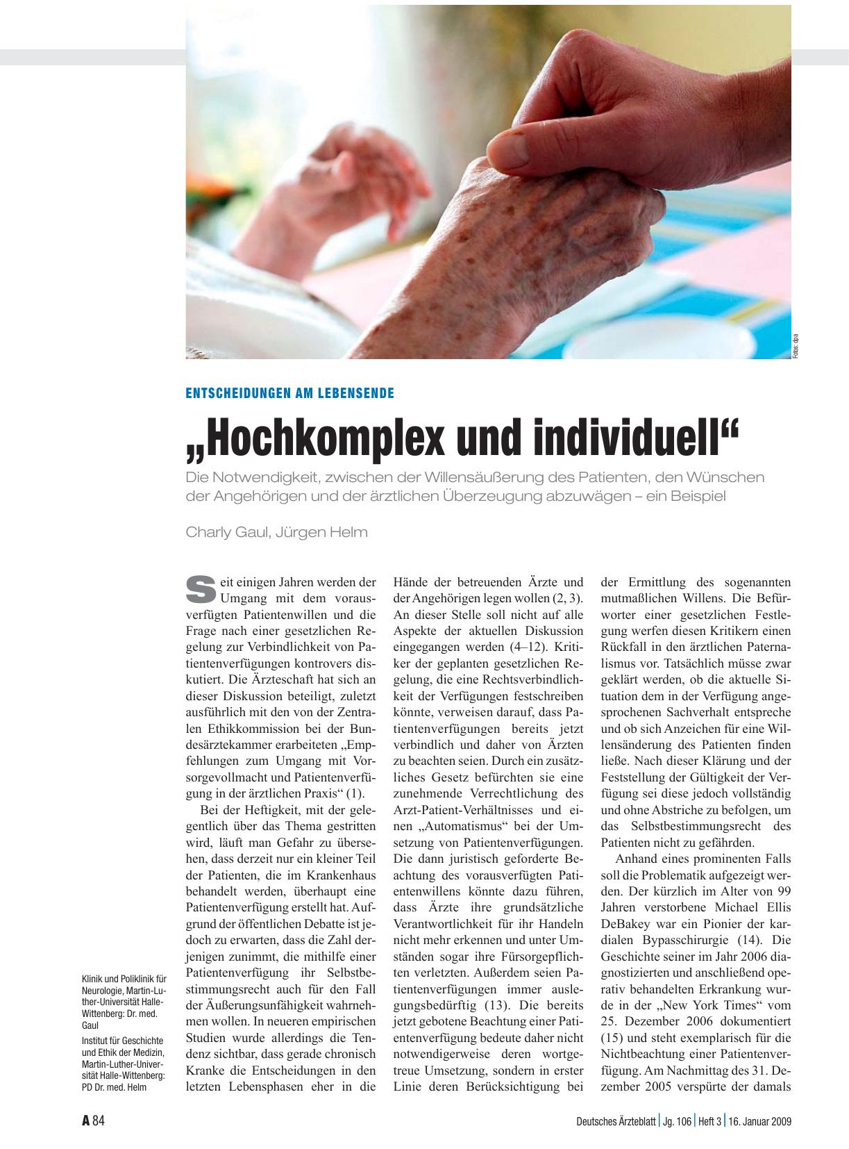Vorschauseite 1: Entscheidungen am Lebensende „Hochkomplex und individuell“