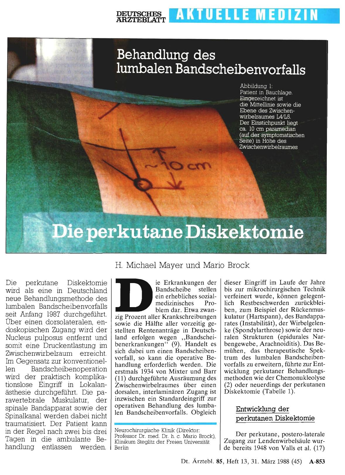 Vorschauseite 1: Behandlung des lumbalen Bandscheibenvorfalls: Die perkutane Diskektomie