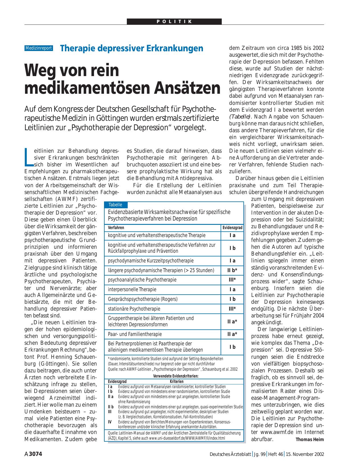 Vorschauseite 1: Therapie depressiver Erkrankungen: Weg von rein medikamentösen Ansätzen