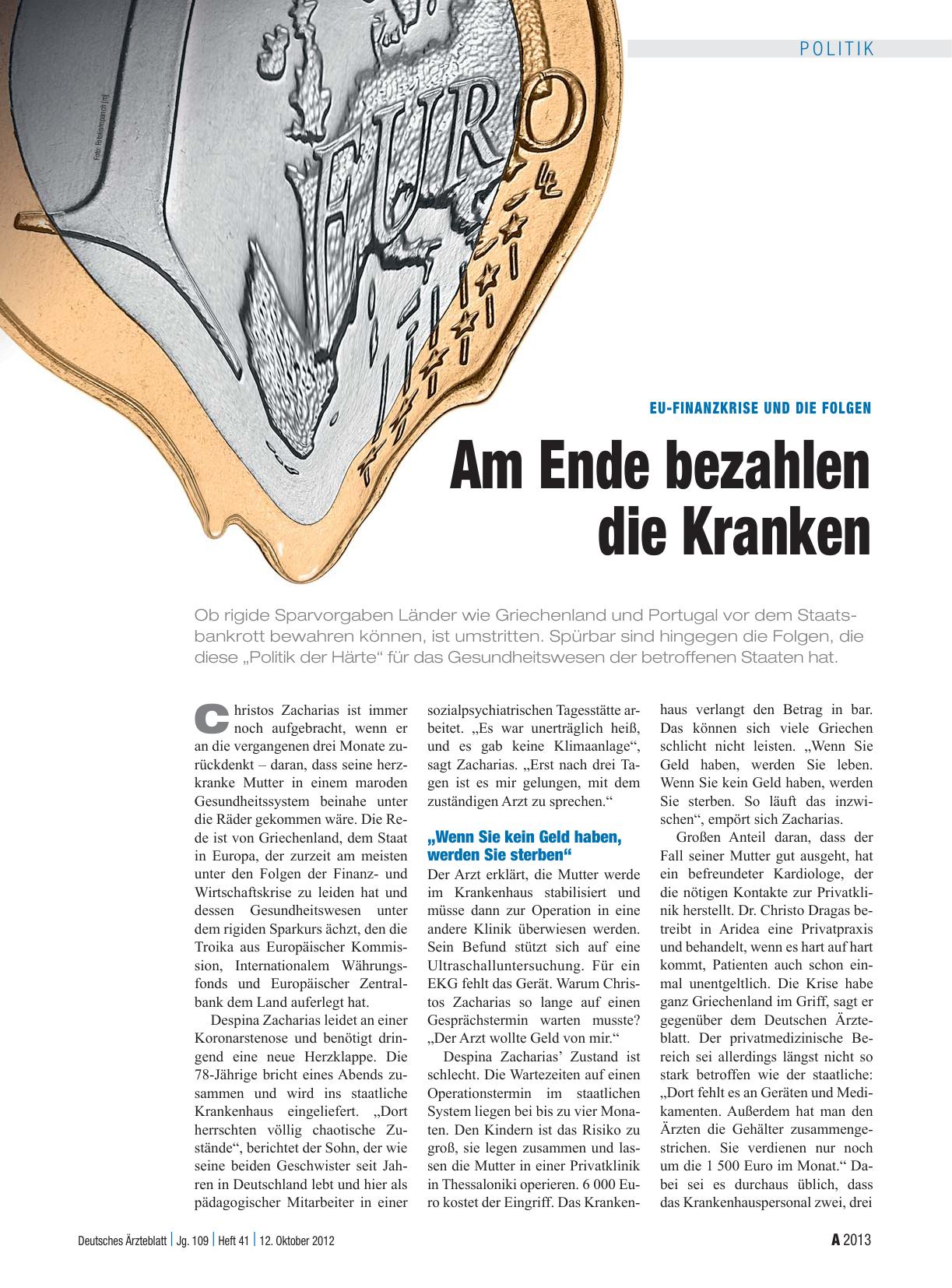 Vorschauseite 1: EU-Finanzkrise und die Folgen: Am Ende bezahlen die Kranken
