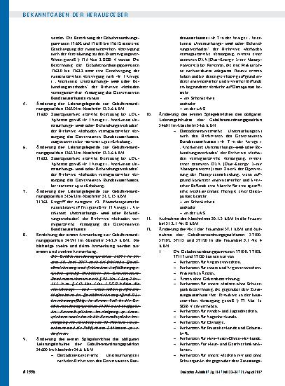 Vorschauseite 6: Beschluss des Bewertungsausschusses nach § 87 Abs. 1 Satz 1 SGB V in seiner 398. Sitzung am 25. Juli 2017 zur Änderung des Einheitlichen Bewertungsmaßstabes (EBM)