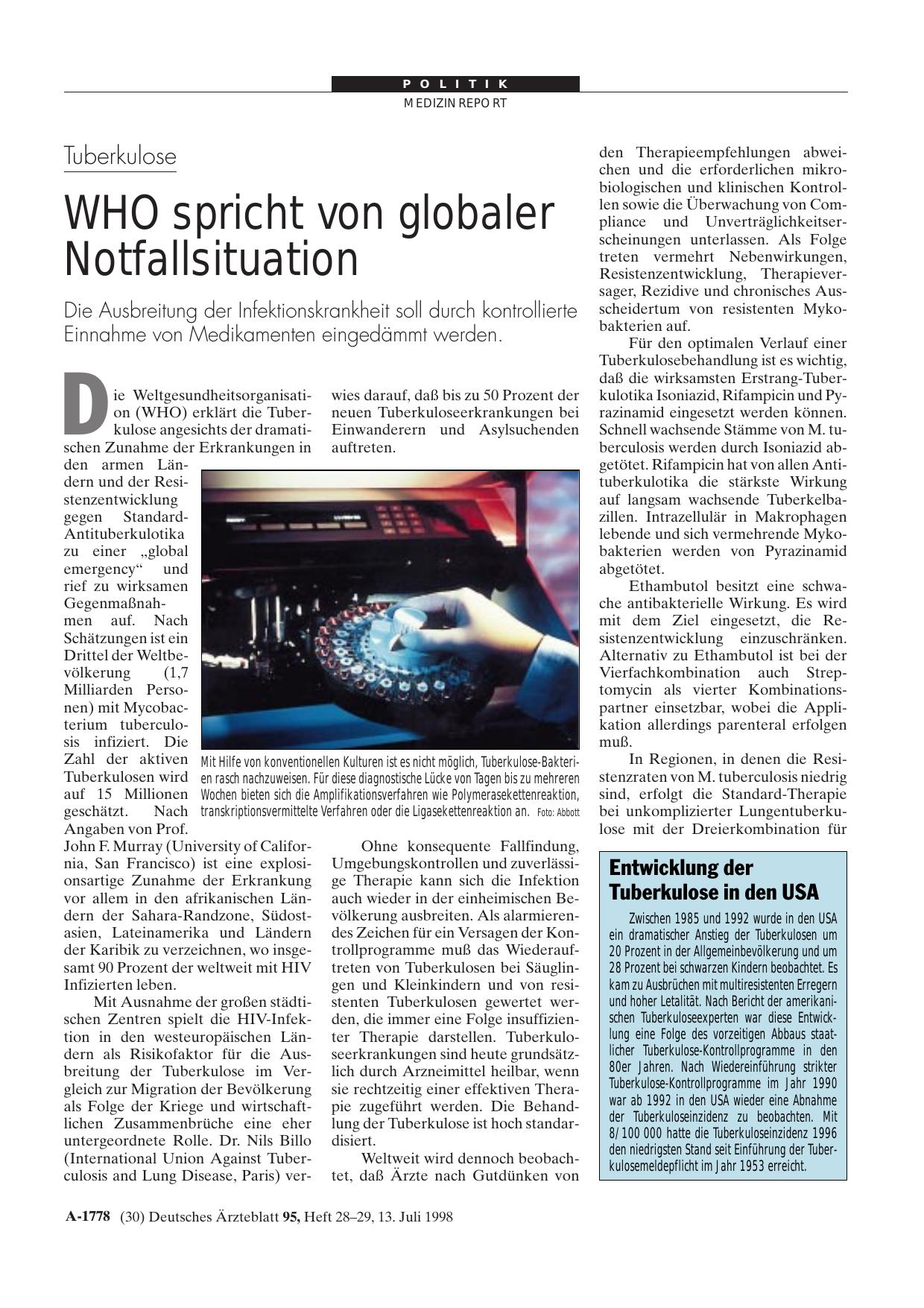 Vorschauseite 1: Tuberkulose: WHO spricht von globaler Notfallsituation