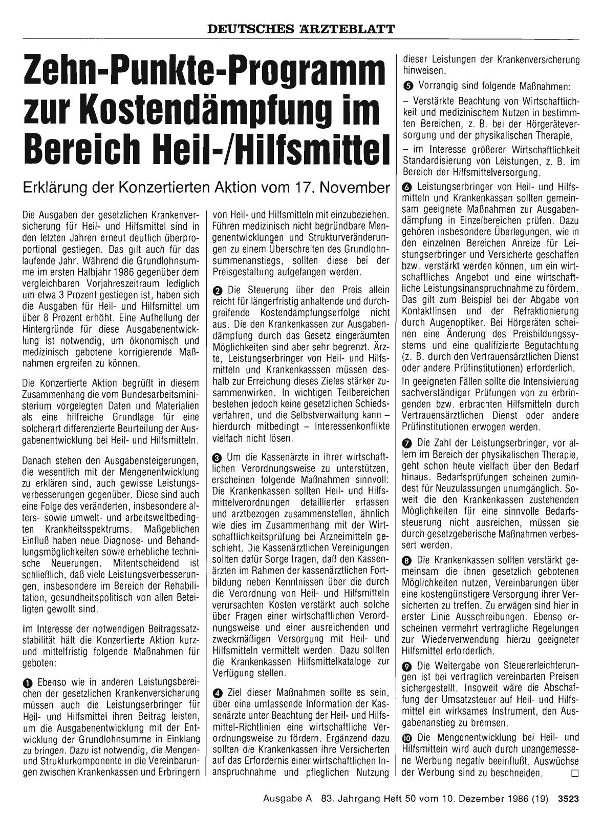 Vorschauseite 1: Zehn-Punkte-Programm zur Kostendämpfung im Bereich Heil-/Hilfsmittel