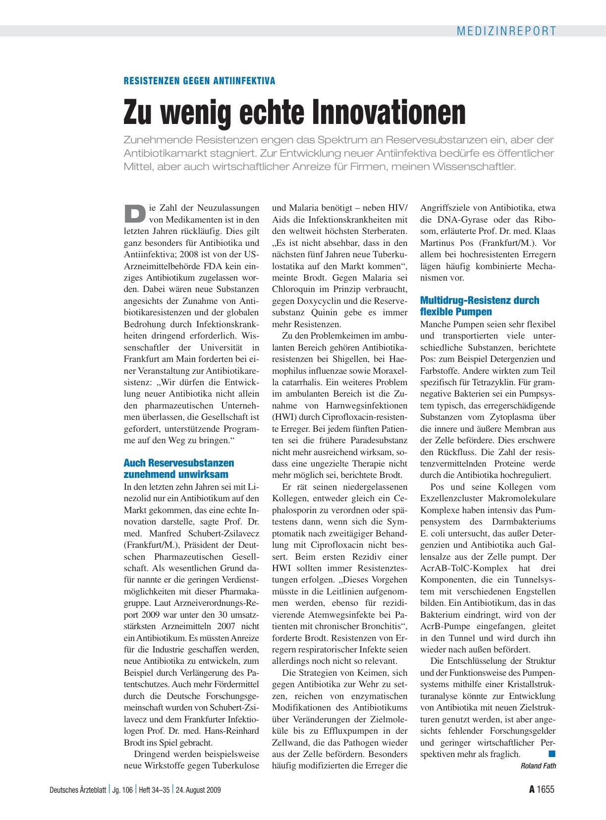 Vorschauseite 1: Resistenzen gegen Antiinfektiva: Zu wenig echte Innovationen