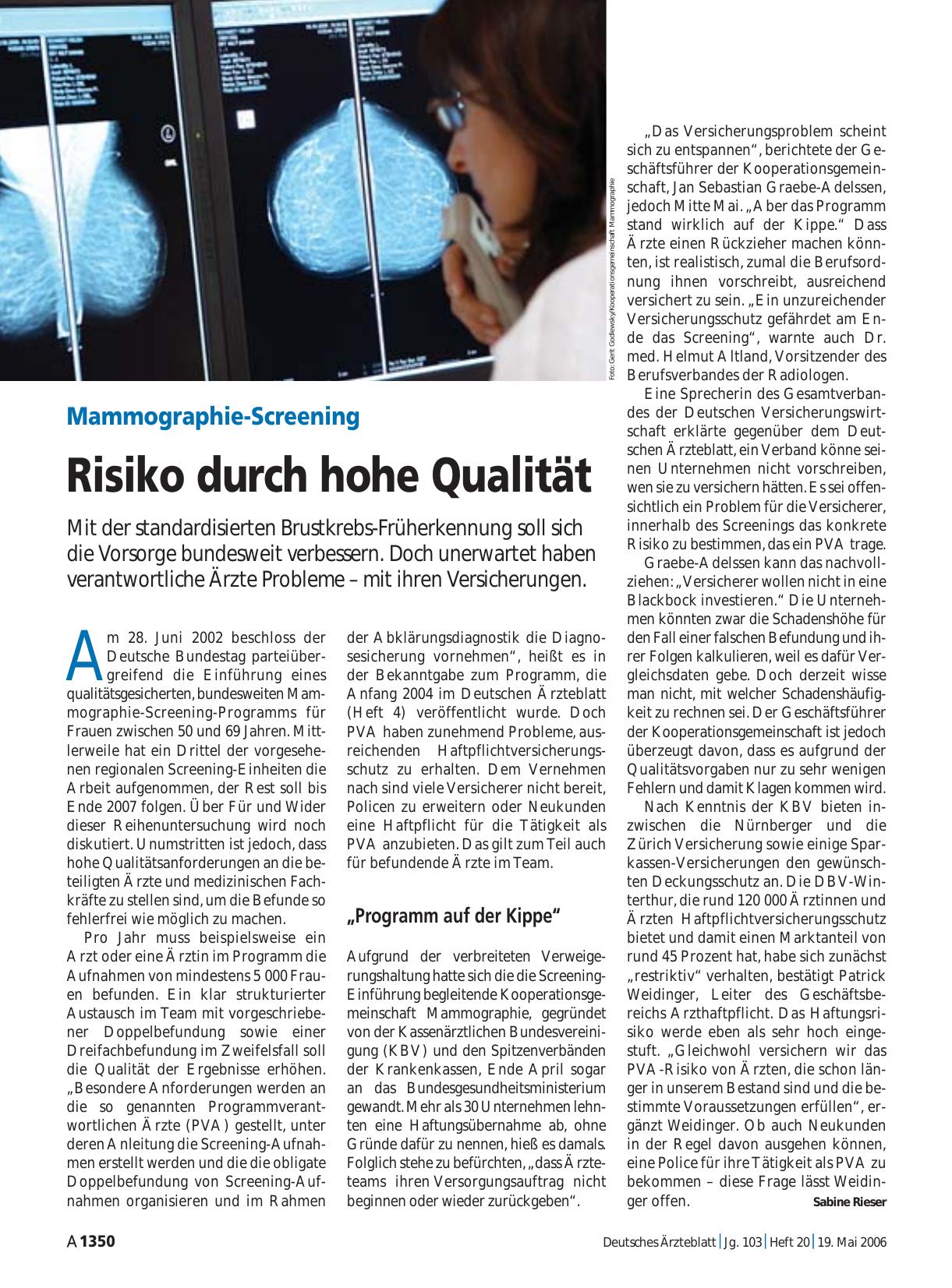 Vorschauseite 1: Mammographie-Screening: Risiko durch hohe Qualität