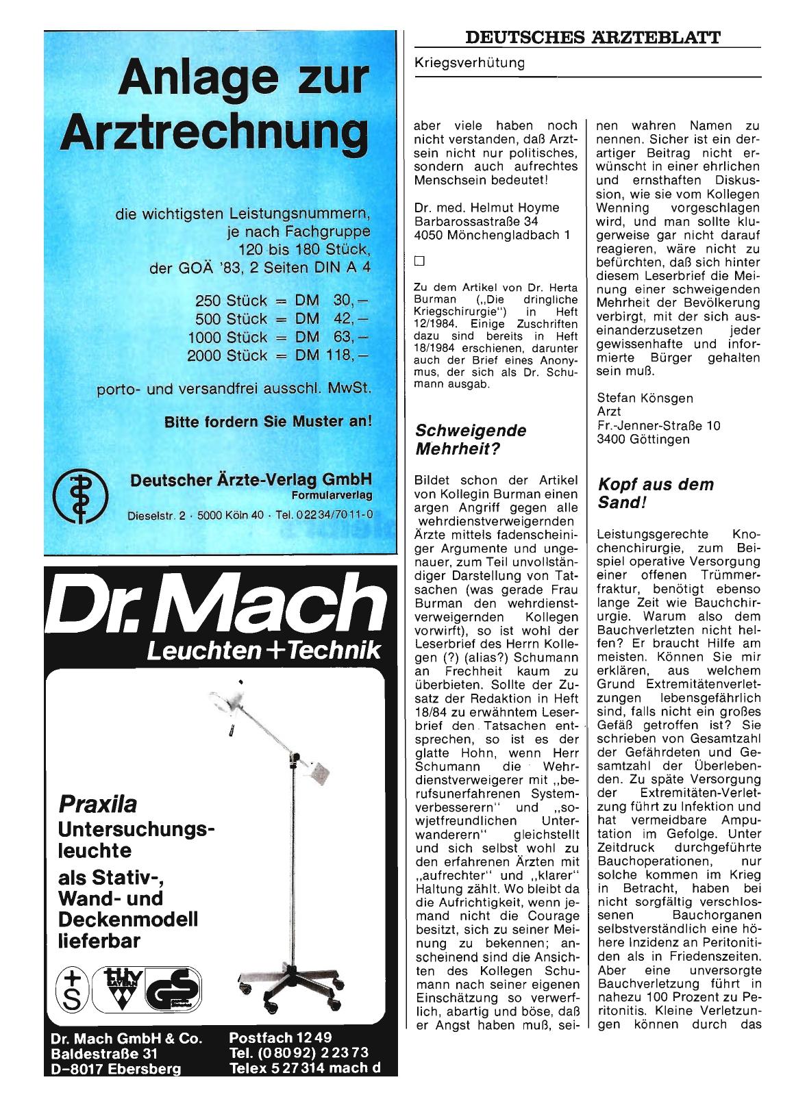 Vorschauseite 1: „Die dringliche Kriegschirurgie“: Schweigende Mehrheit?