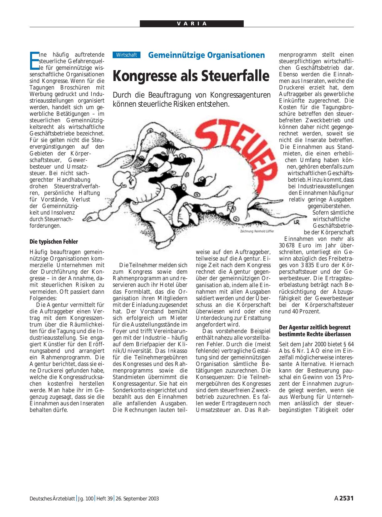 Vorschauseite 1: Gemeinnützige Organisationen: Kongresse als Steuerfalle