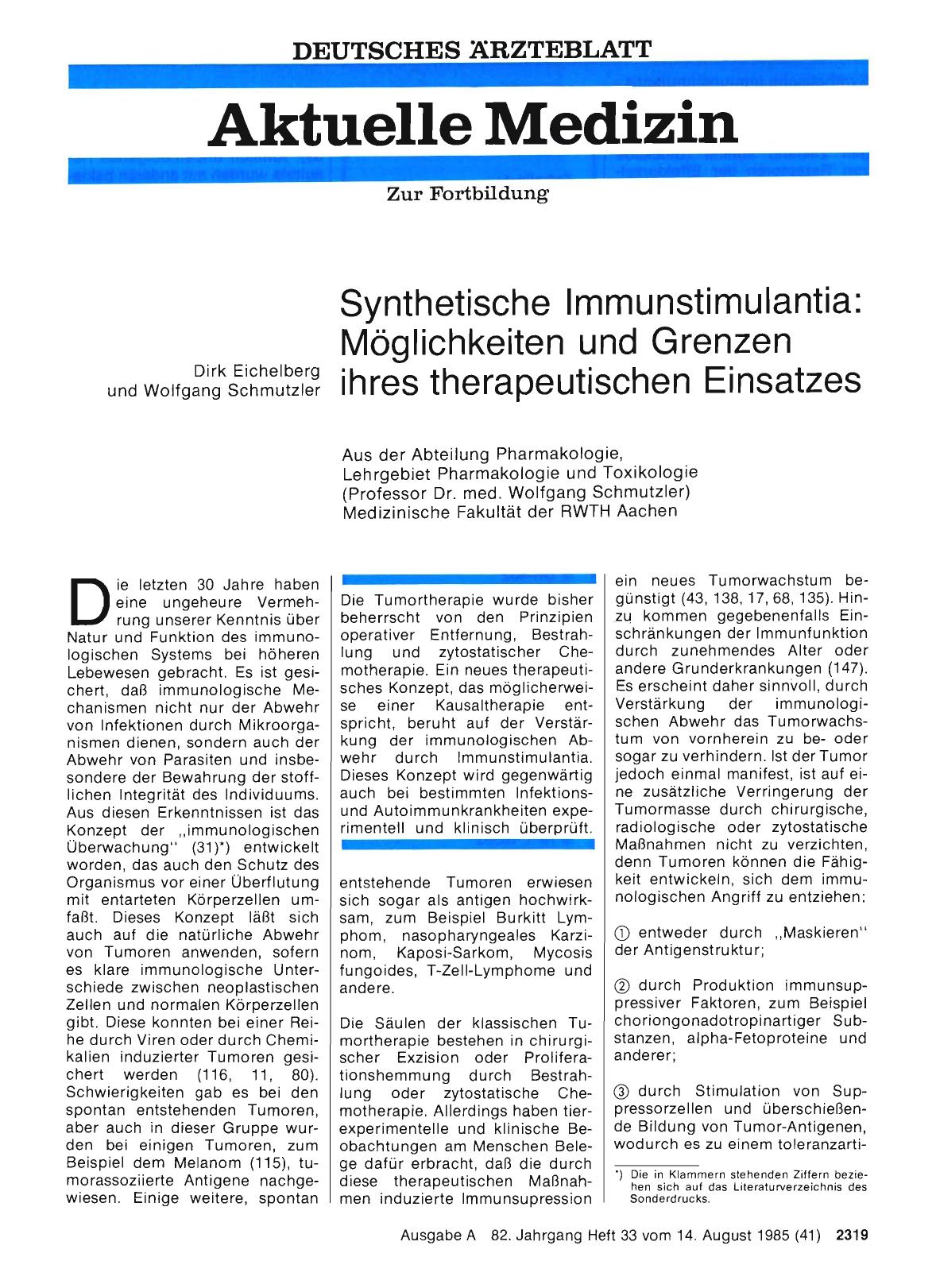 Vorschauseite 1: Synthetische Immunstimulantia: Möglichkeiten und Grenzen ihres therapeutischen Einsatzes