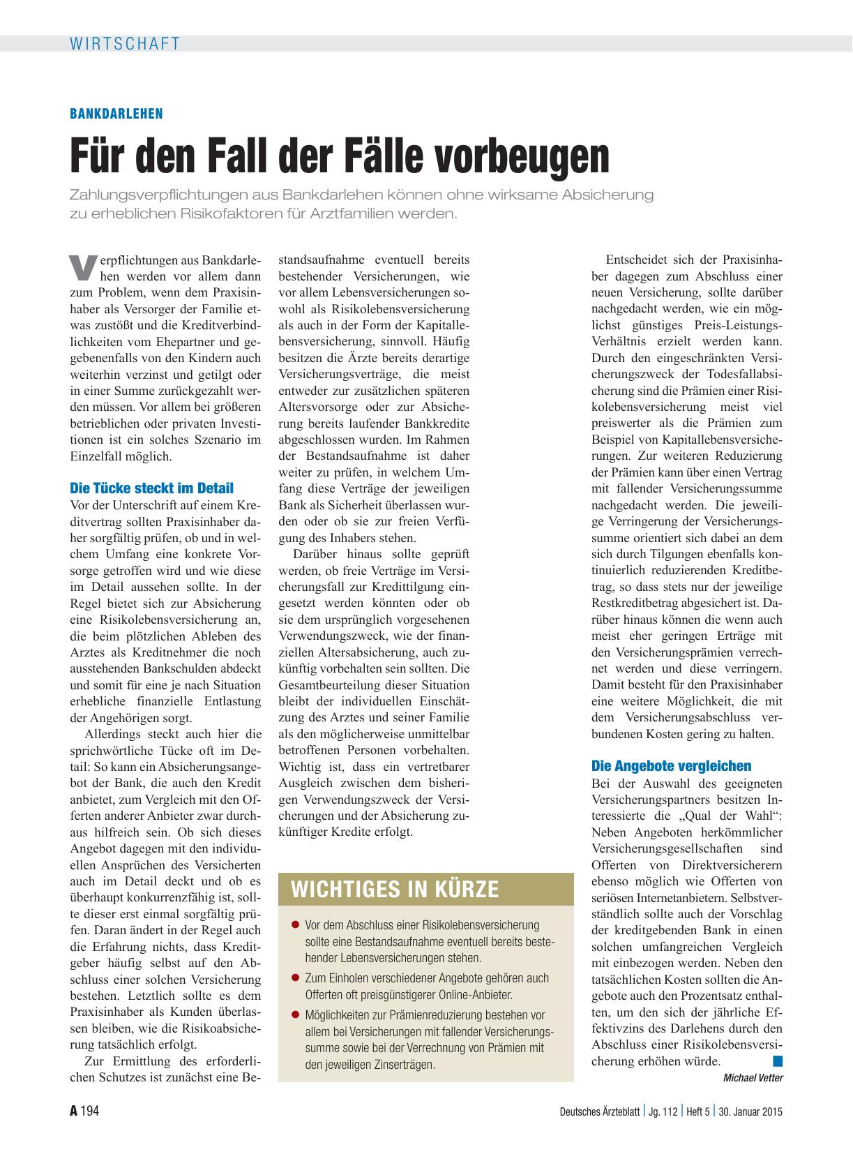 Vorschauseite 1: Bankdarlehen: Für den Fall der Fälle vorbeugen