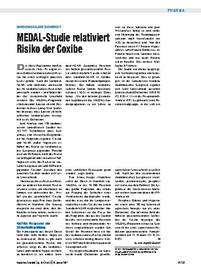Vorschauseite 1: Kardiovaskuläre Sicherheit: MEDAL-Studie relativiert Risiko der Coxibe