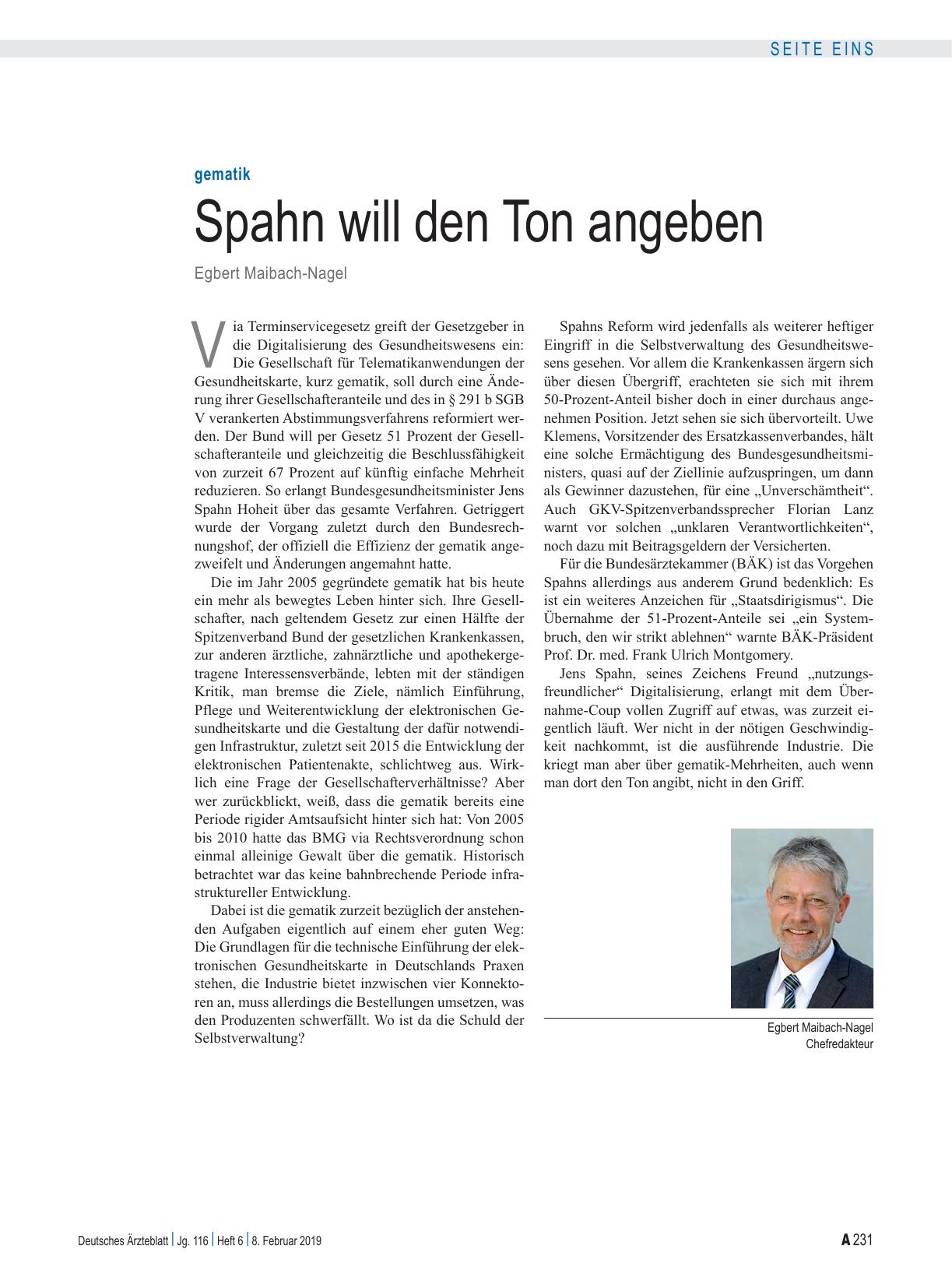 Vorschauseite 1: gematik: Spahn will den Ton angeben