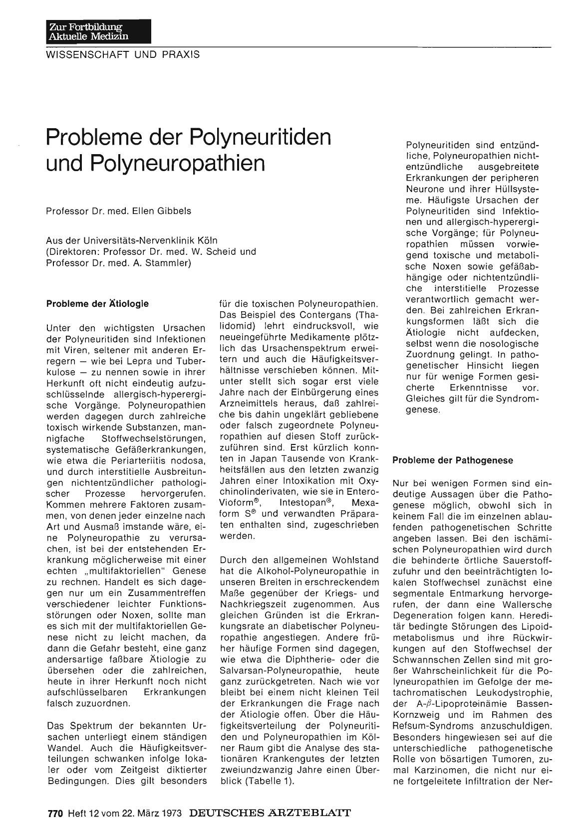 Vorschauseite 1: Probleme der Polyneuritiden und Polyneuropathien