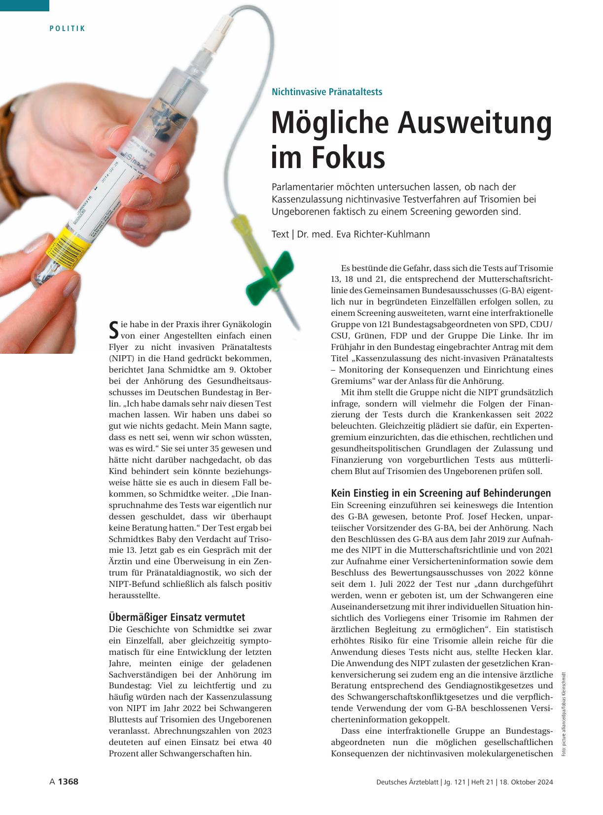 Vorschauseite 1: Nicht-invasive Pränataltests: Mögliche Ausweitung im Fokus