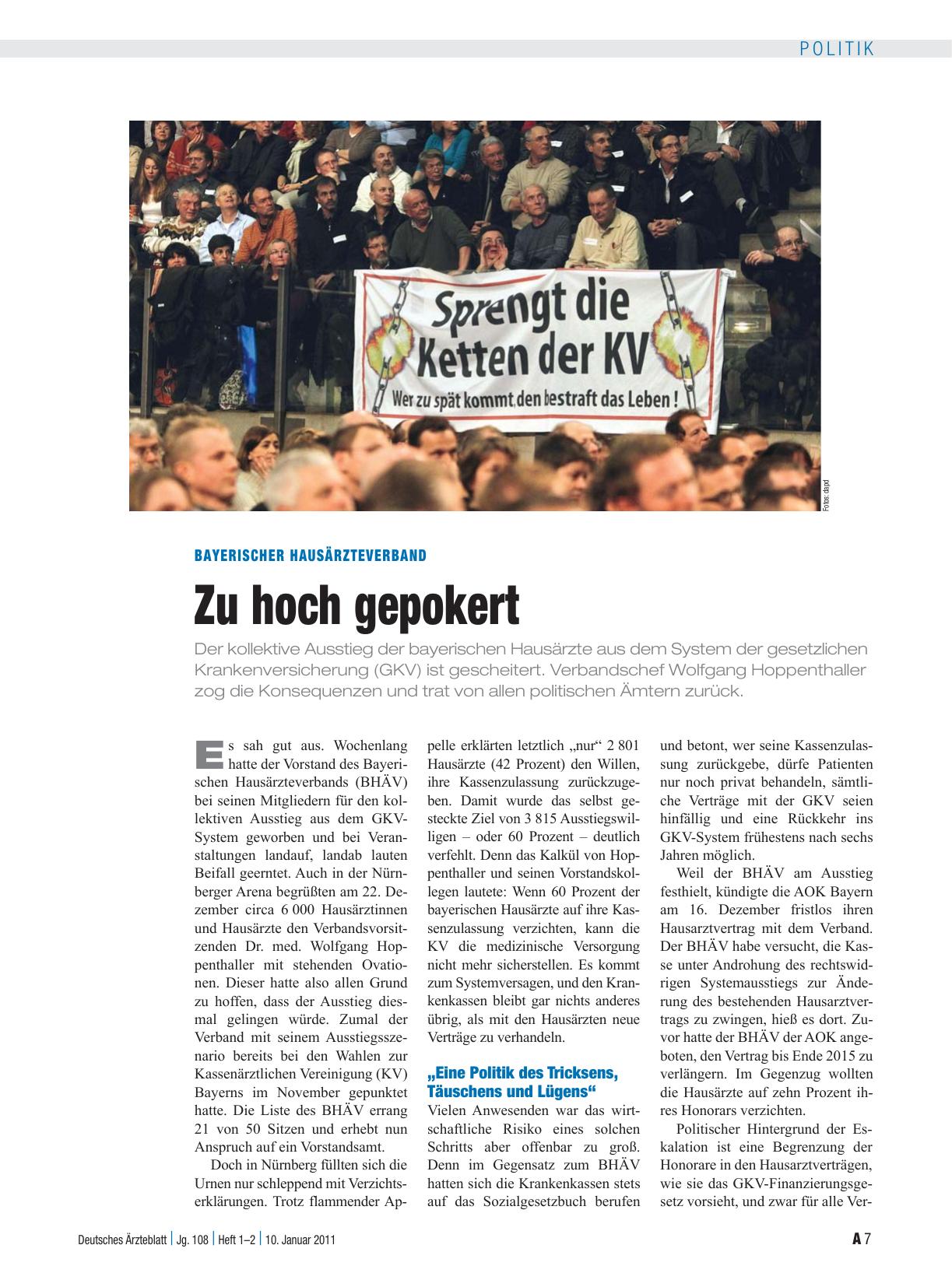 Vorschauseite 1: Bayerischer Hausärzteverband: Zu hoch gepokert