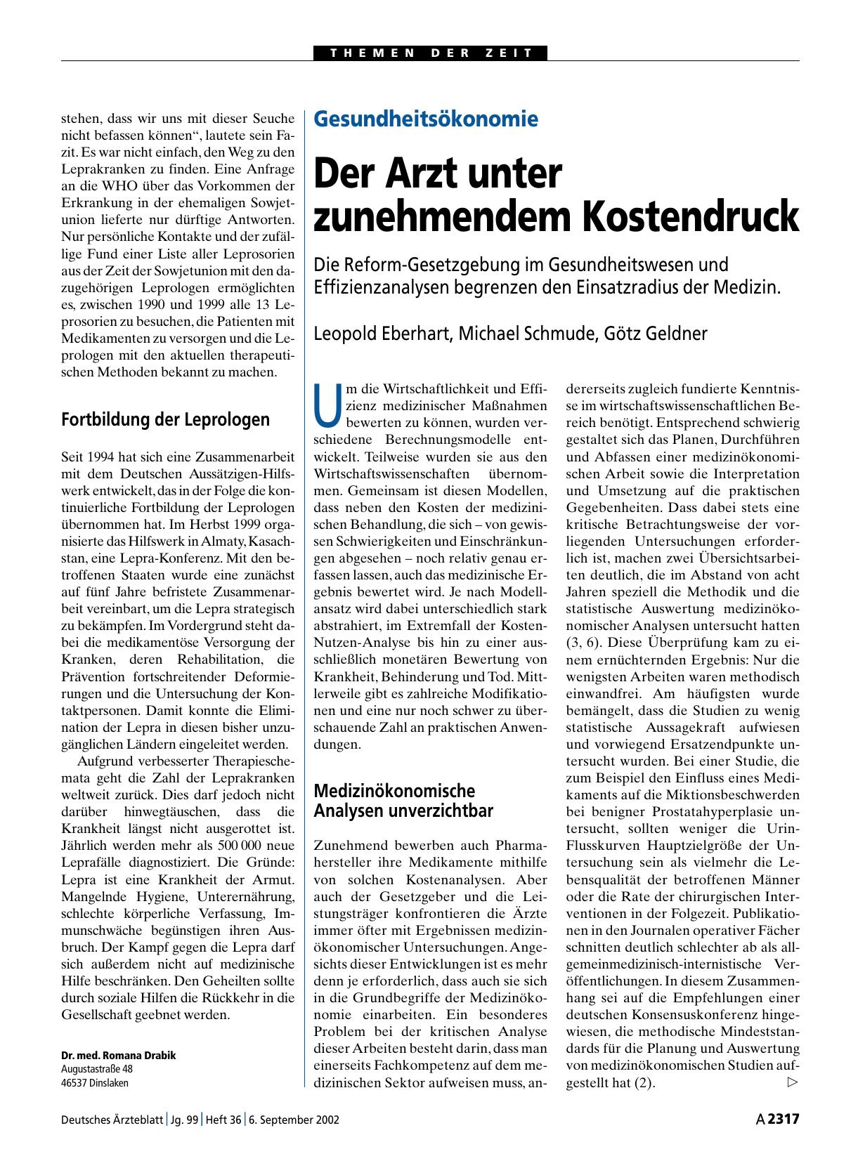 Vorschauseite 1: Gesundheitsökonomie: Der Arzt unter zunehmendem Kostendruck