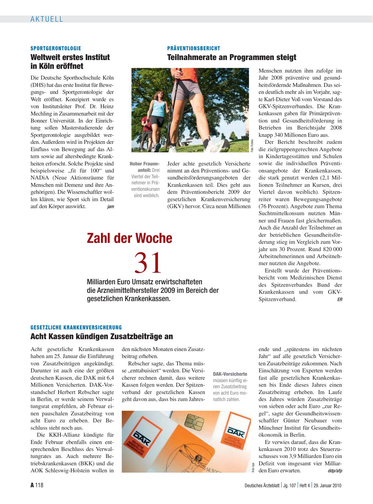 Vorschauseite 1: Sportgerontologie: Weltweit erstes Institut in Köln eröffnet