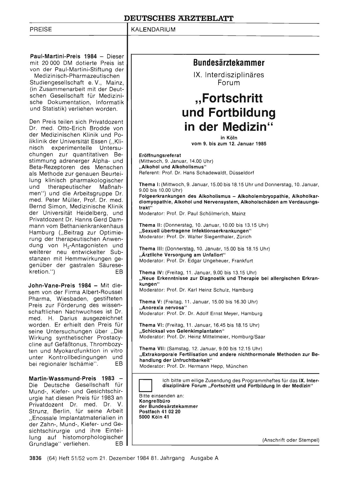 Vorschauseite 1: Bundesärztekammer IX. Interdisziplinäres Forum „Fortschritt und Fortbildung in der Medizin