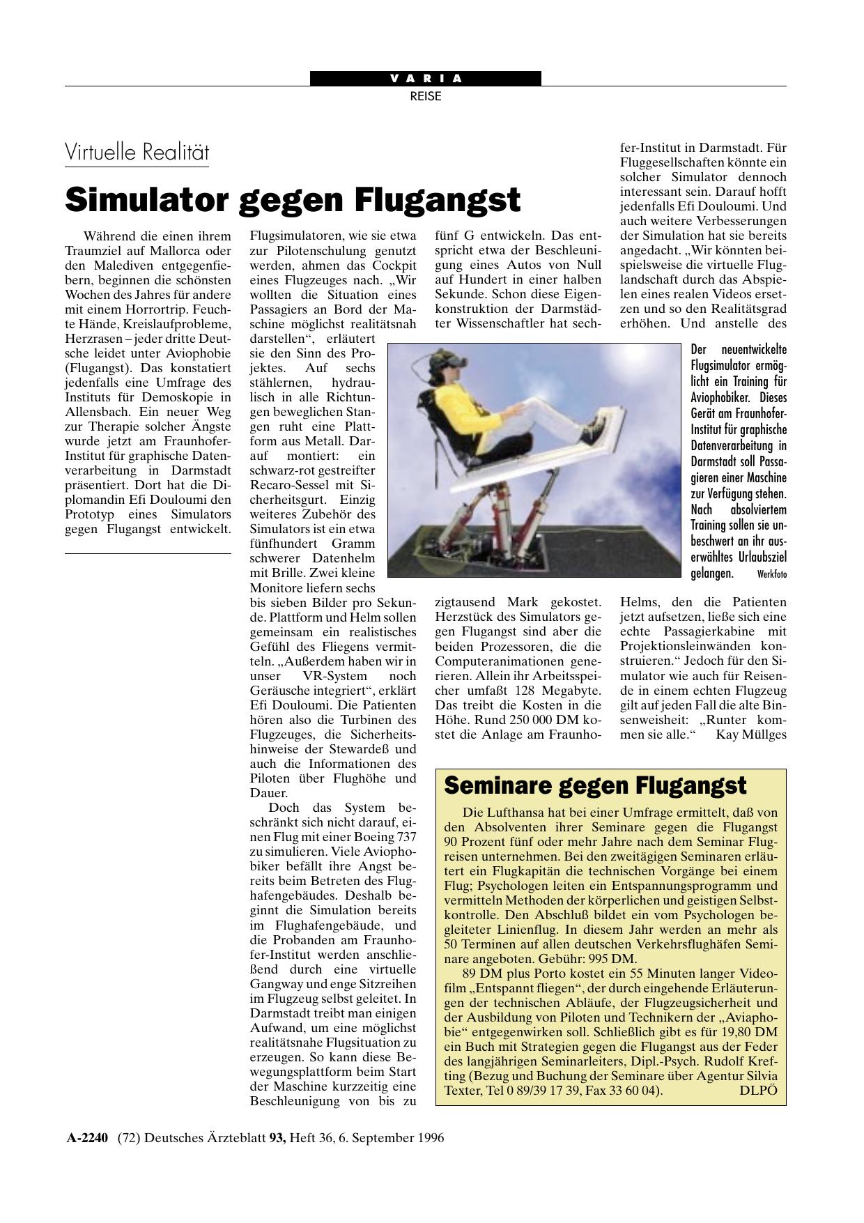 Vorschauseite 1: Seminare gegen Flugangst