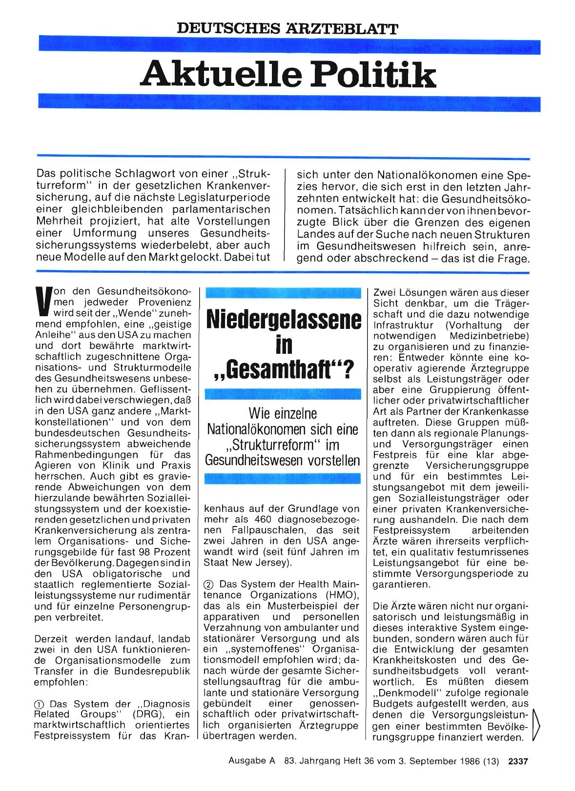 Vorschauseite 1: Niedergelassene in, ,Gesamthaft“? Wie einzelne Nationalökonomen sich eine „Strukturreform“ im Gesundheitswesen vorstellen