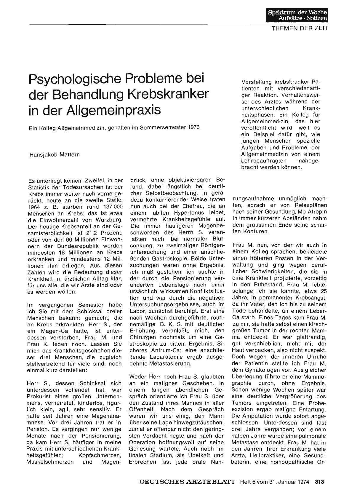 Vorschauseite 1: Psychologische Probleme bei der Behandlung Krebskranker in der Allgemeinpraxis