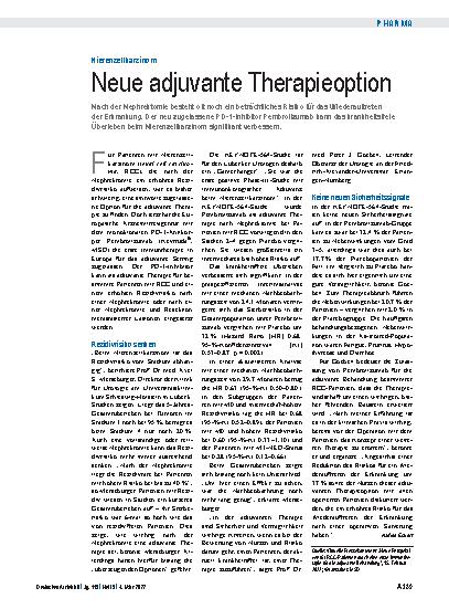 Vorschauseite 1: Nierenzellkarzinom: Neue adjuvante Therapieoption
