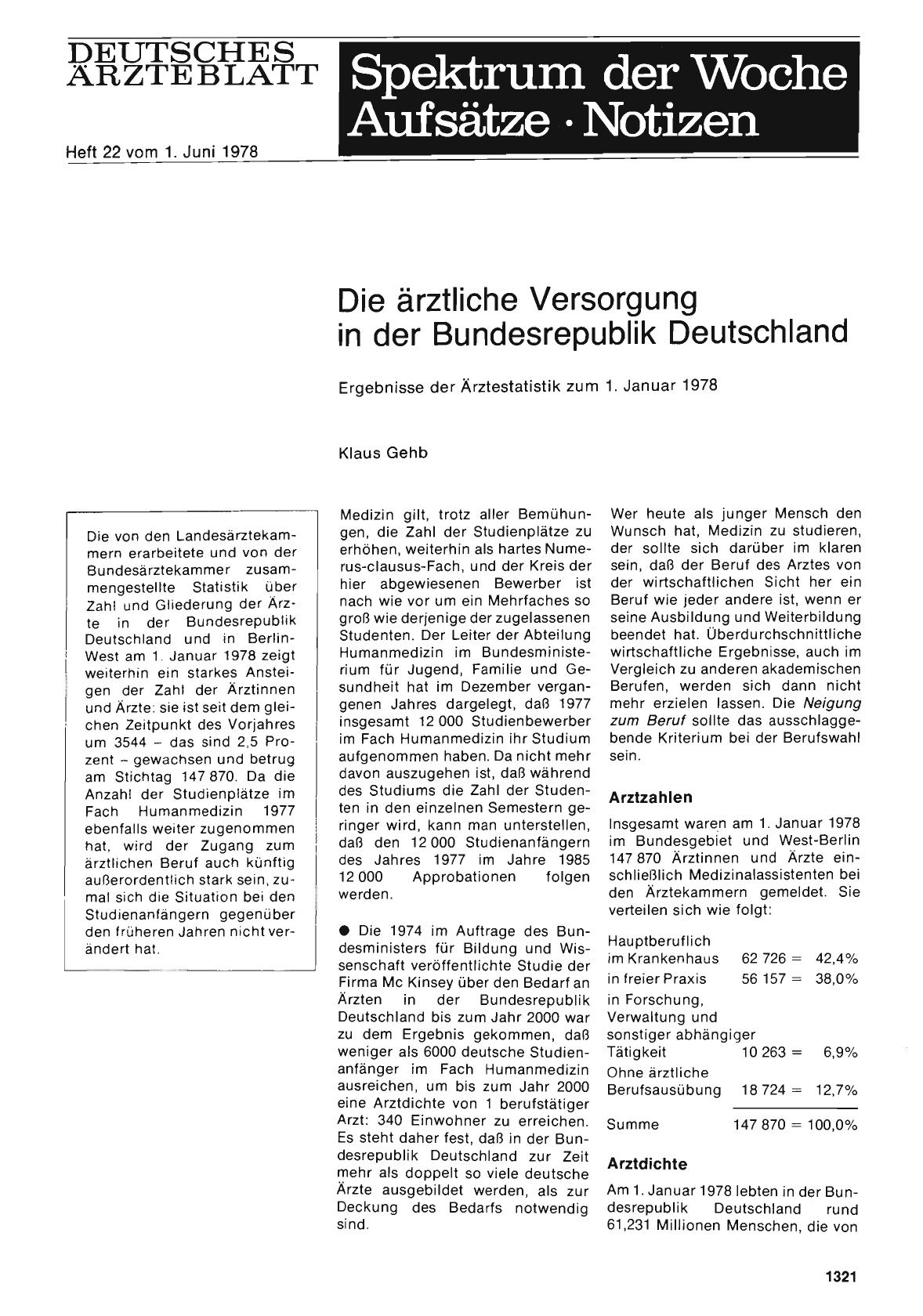 Vorschauseite 1: Die ärztliche Versorgung in der Bundesrepublik Deutschland
