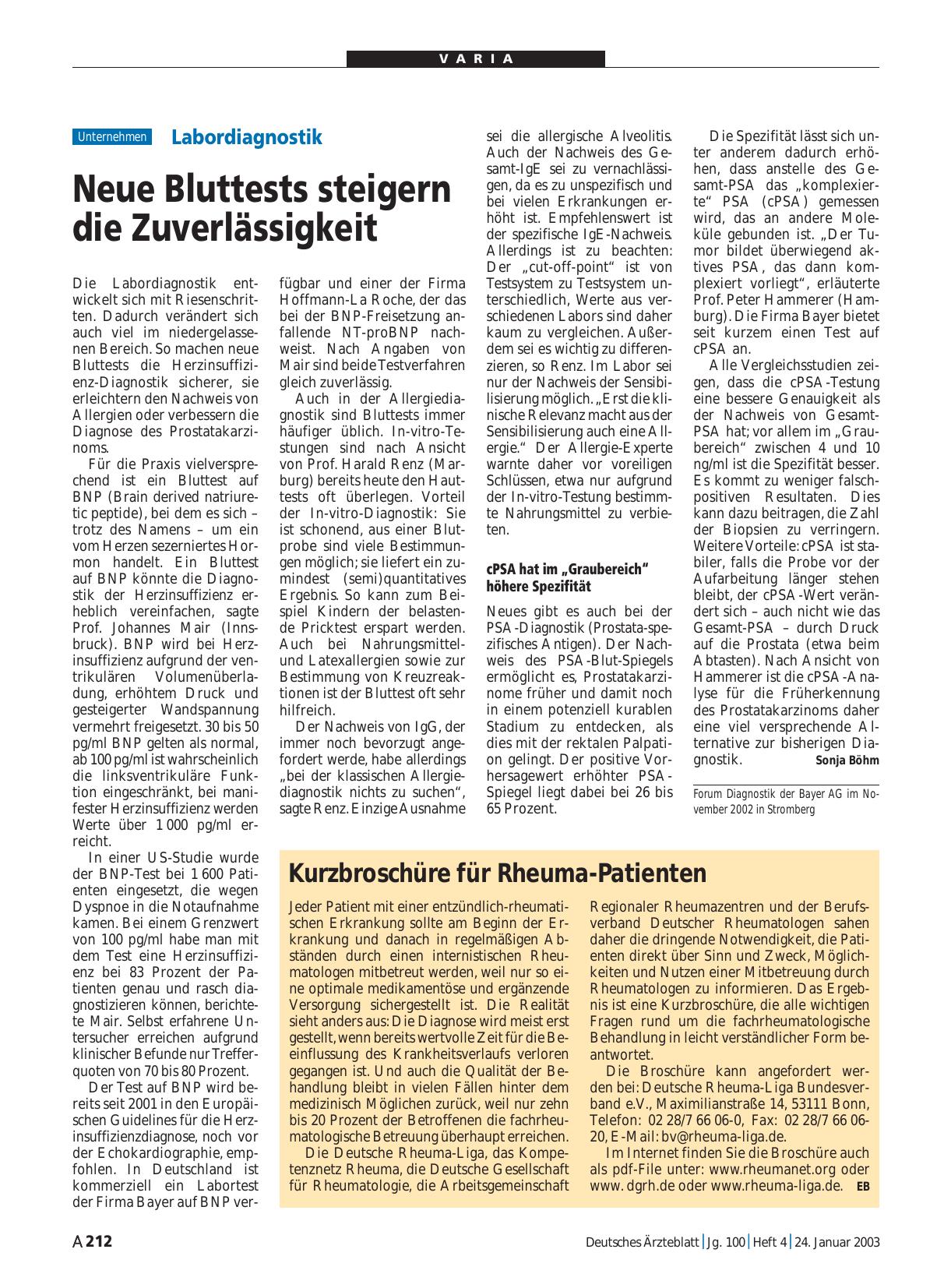 Vorschauseite 1: Labordiagnostik: Neue Bluttests steigern die Zuverlässigkeit