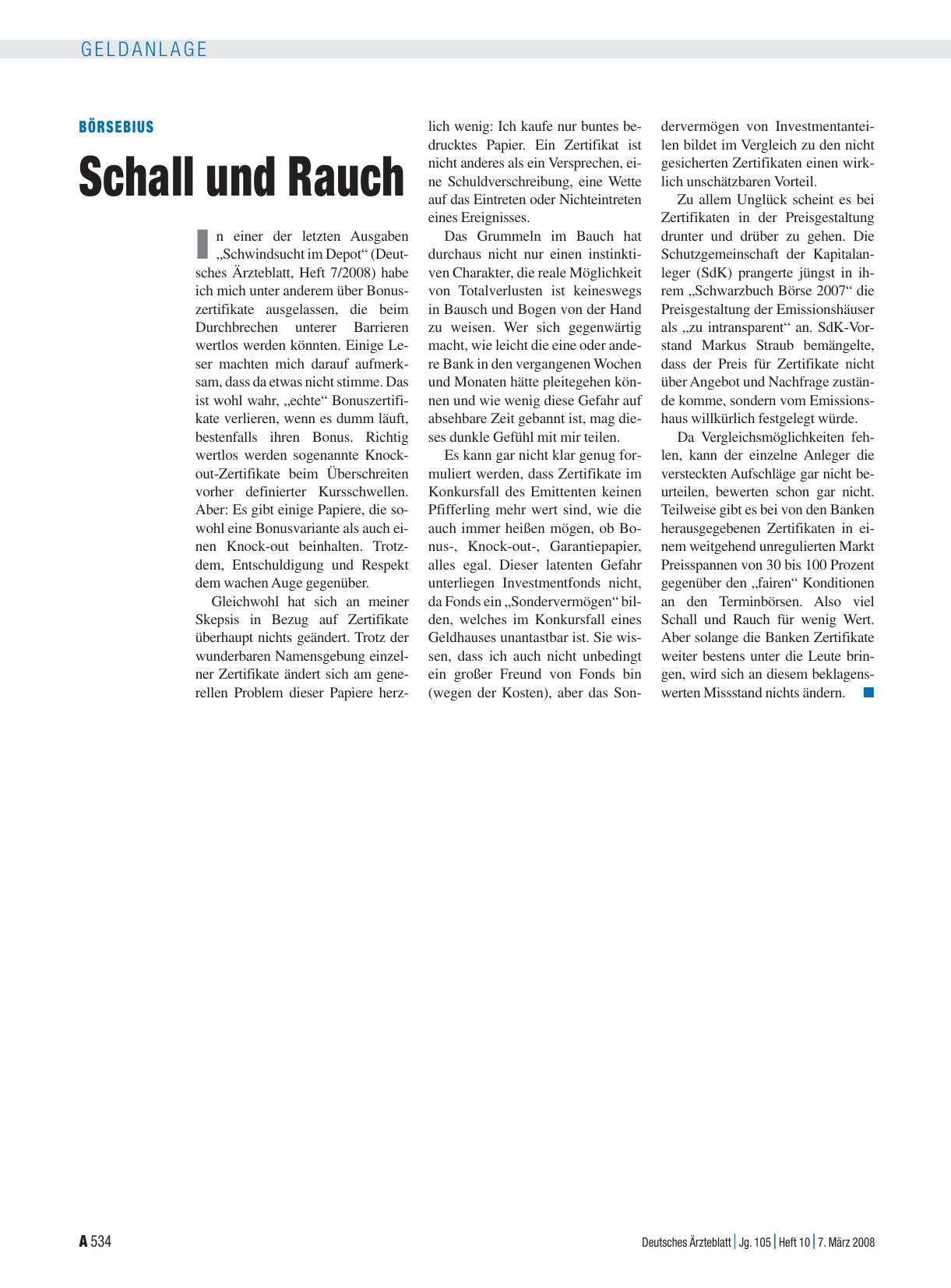 Vorschauseite 1: Börsebius: Schall und Rauch