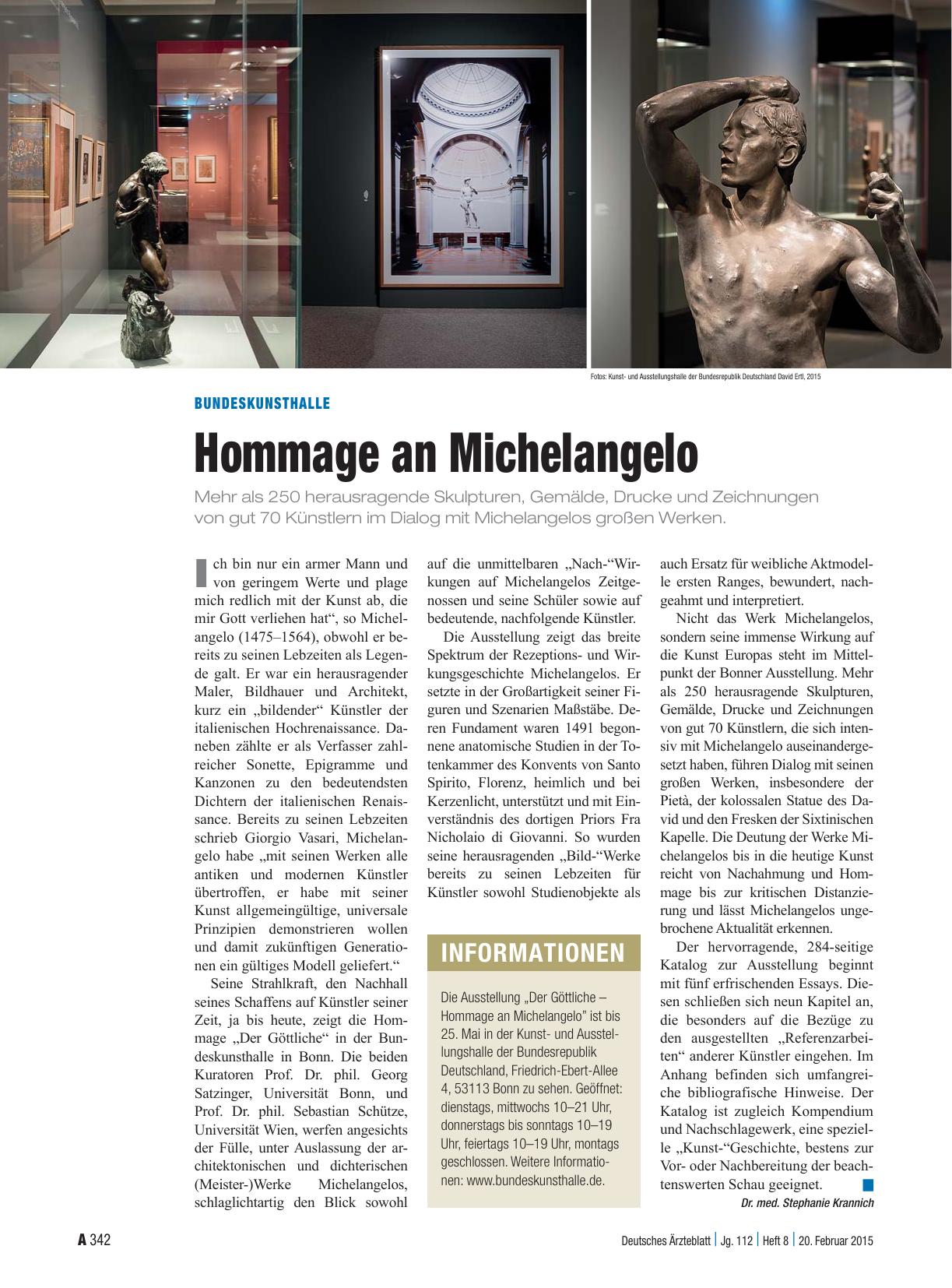 Vorschauseite 1: Bundeskunsthalle: Hommage an Michelangelo