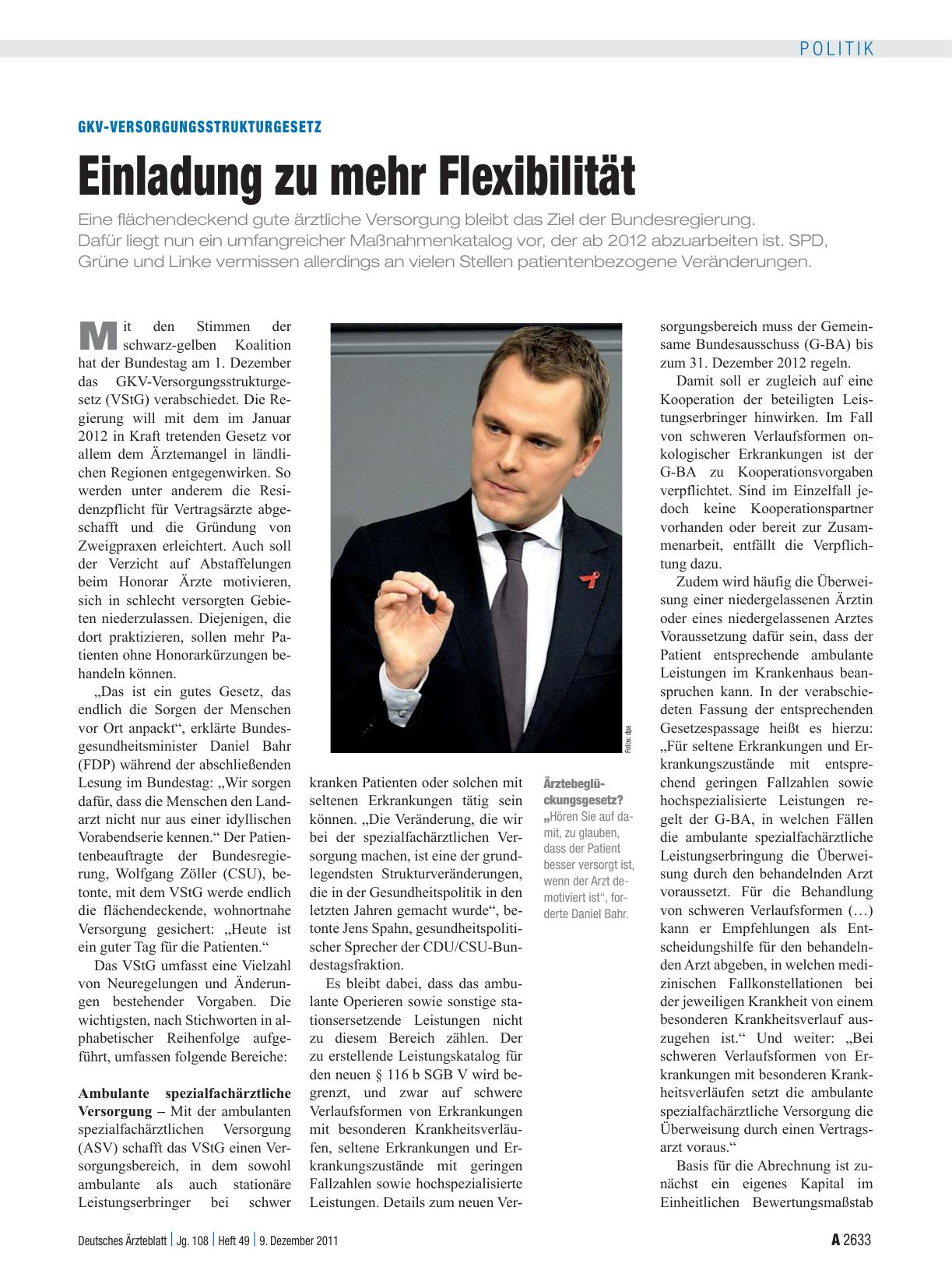 Vorschauseite 1: GKV-Versorgungsstrukturgesetz: Einladung zu mehr Flexibilität