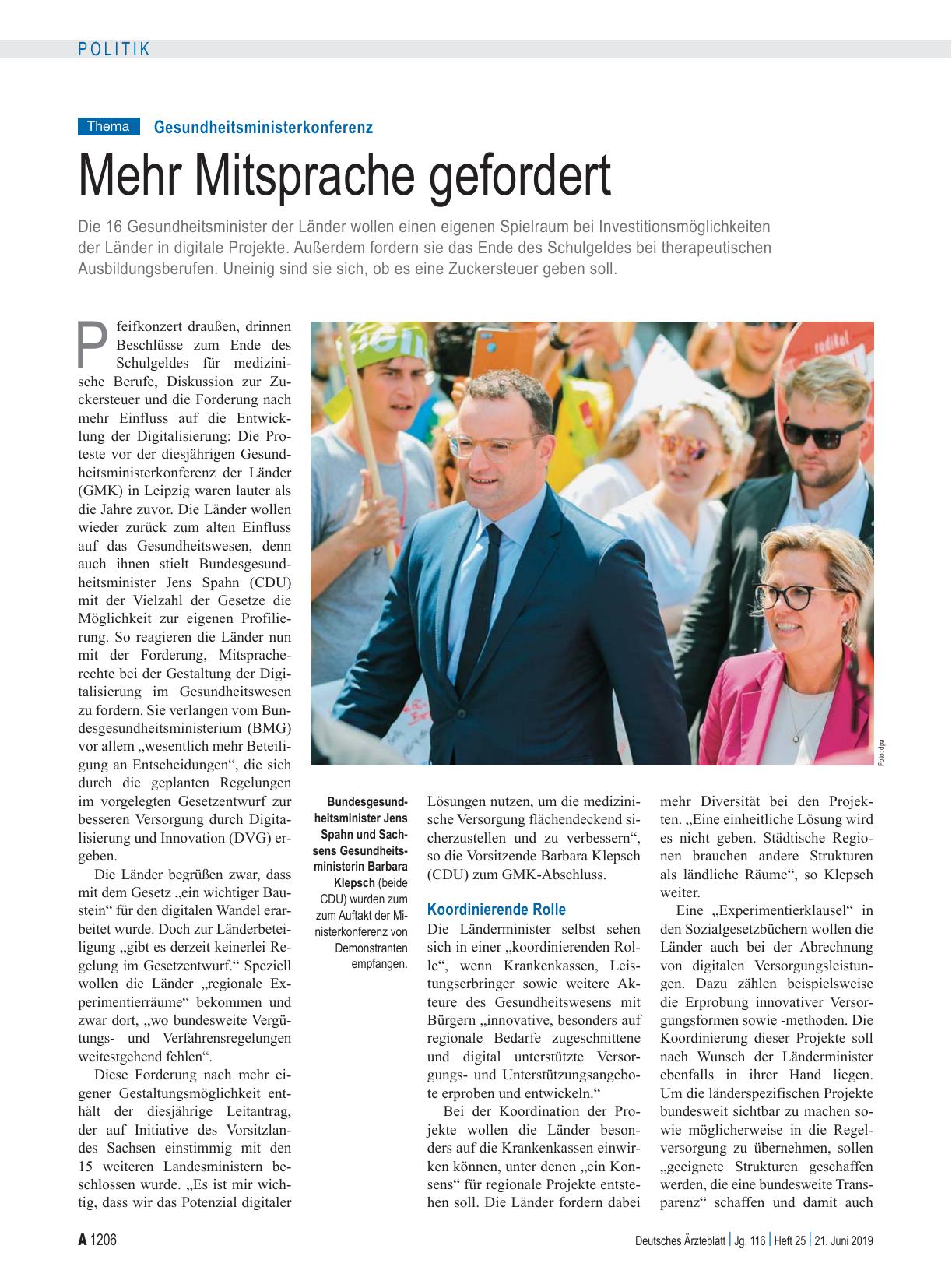 Vorschauseite 1: Gesundheitsministerkonferenz: Mehr Mitsprache gefordert