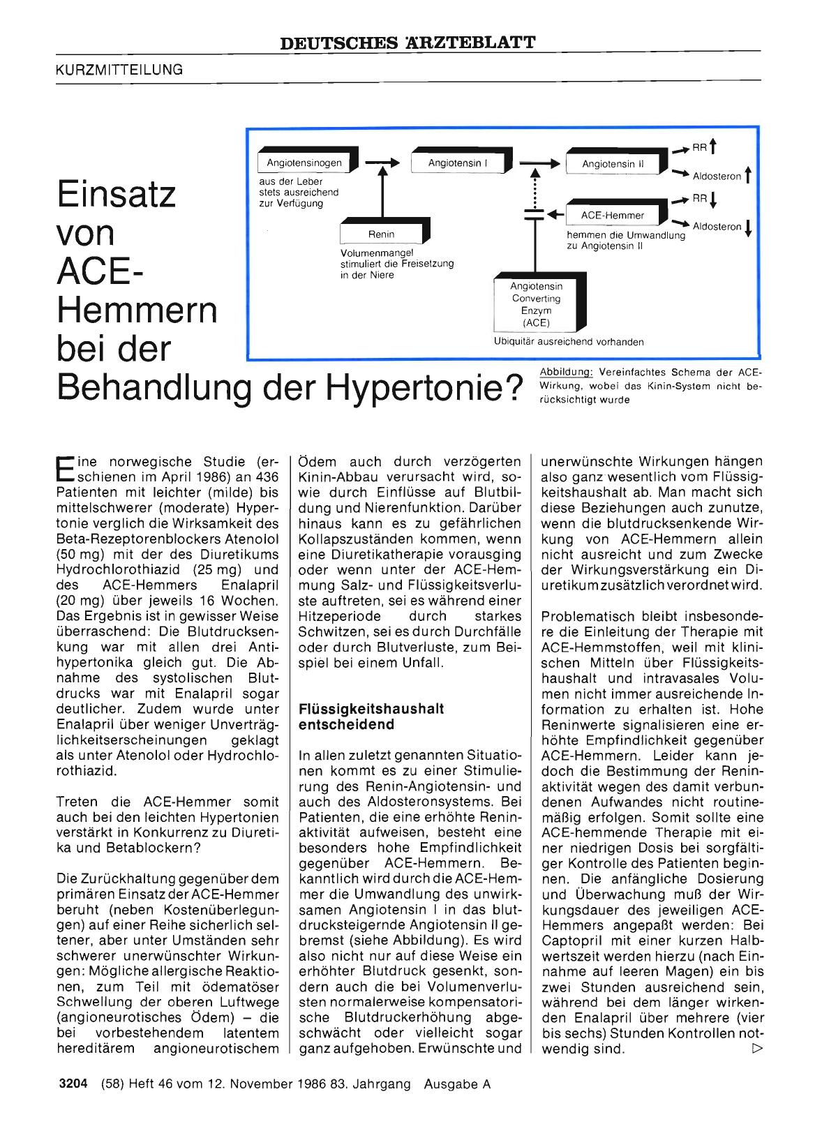 Vorschauseite 1: Einsatz von ACE-Hemmern bei der Behandlung von Hypertonie?