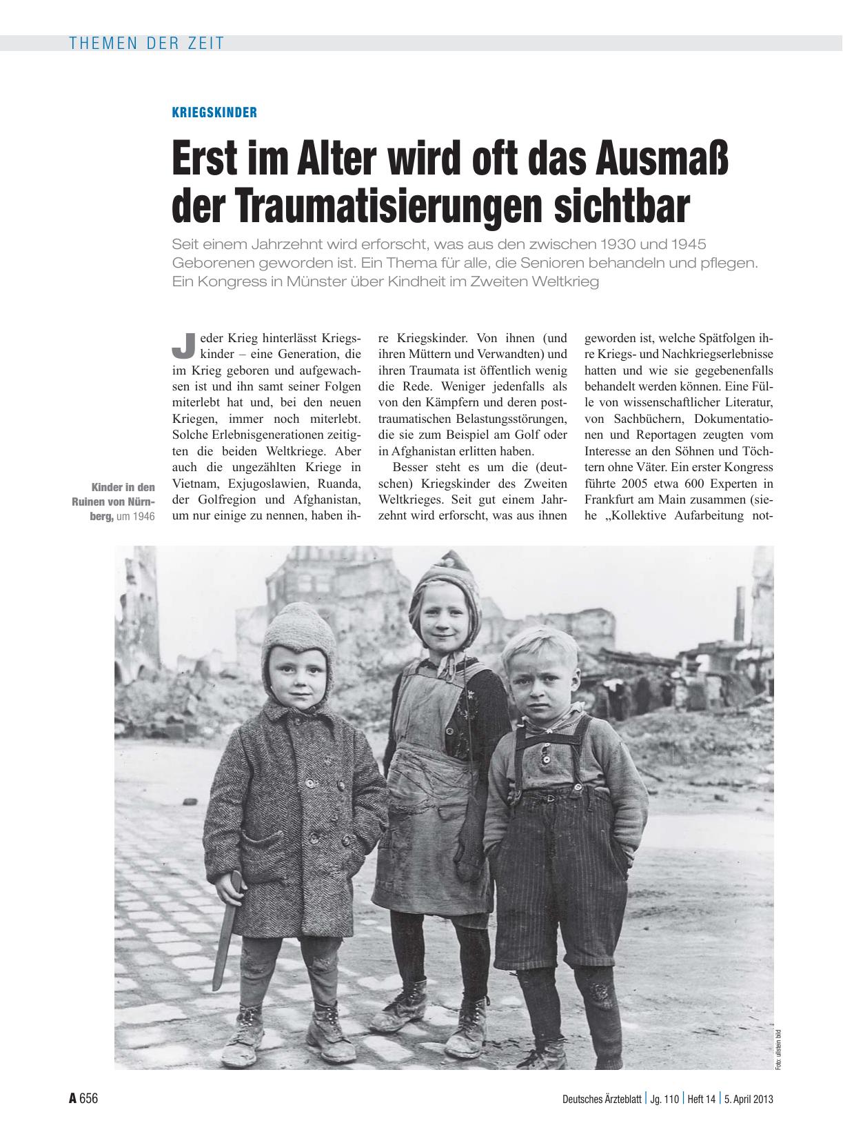 Vorschauseite 1: Kriegskinder: Erst im Alter wird oft das Ausmaß der Traumatisierungen sichtbar