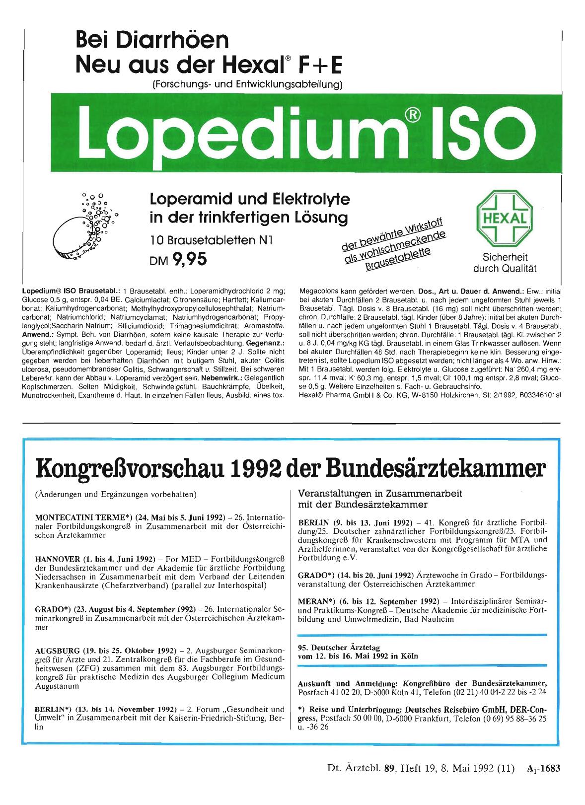 Vorschauseite 1: Kongreßvorschau 1992 der Bundesärztekammer