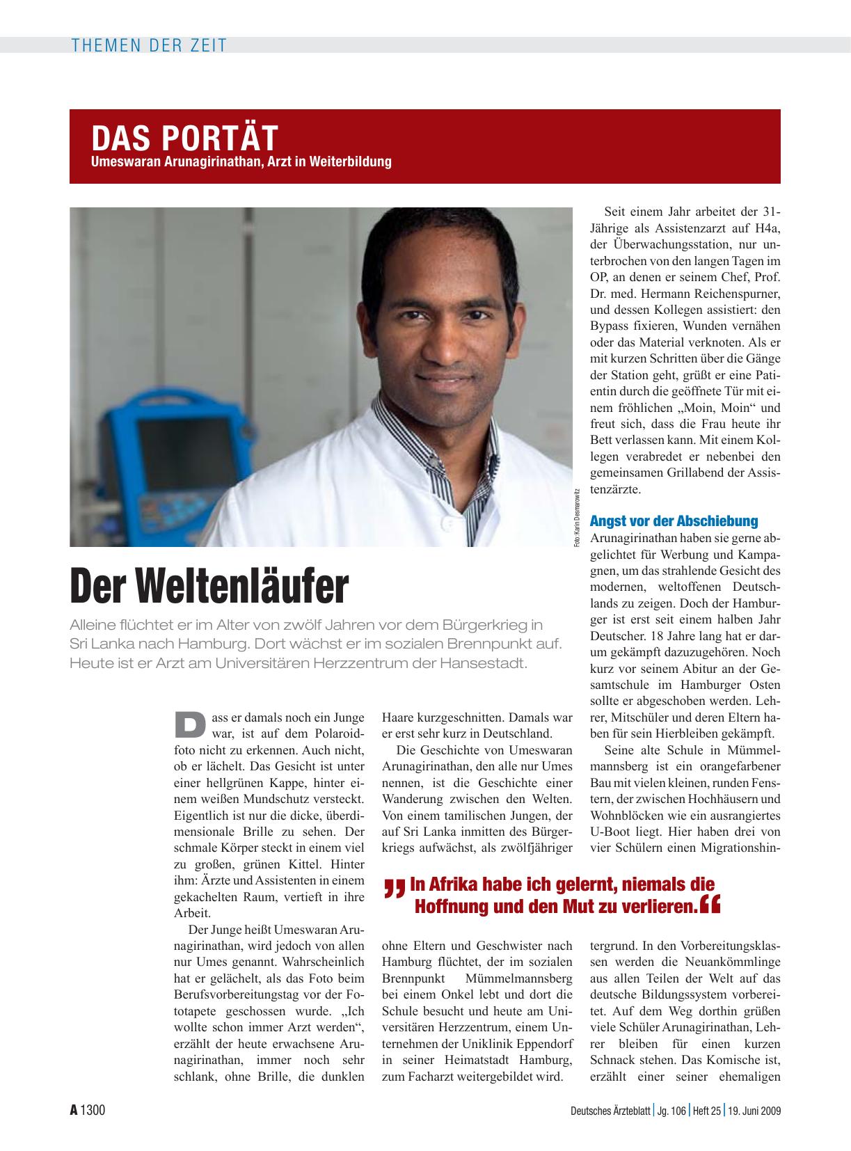 Vorschauseite 1: Der Weltenläufer: Umeswaran Arunagirinathan, Arzt in Weiterbildung